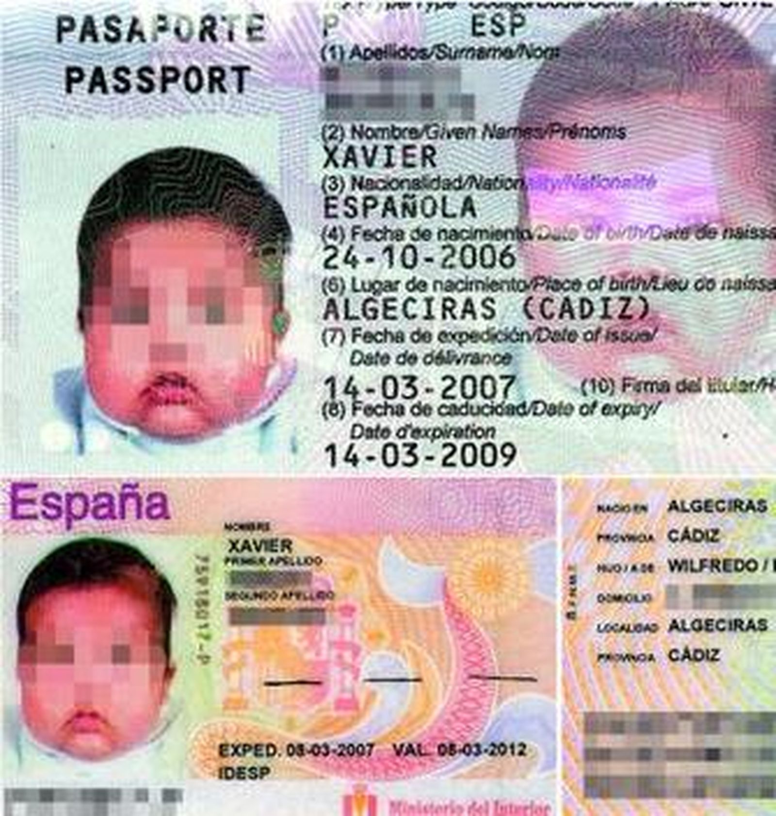 El DNI y el pasaporte inequívocamente españoles de Xavier.