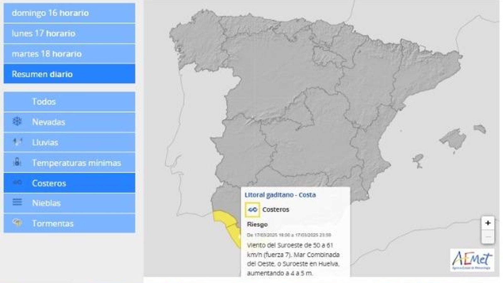 Aviso amarillo en el litoral por fenómenos costeros.