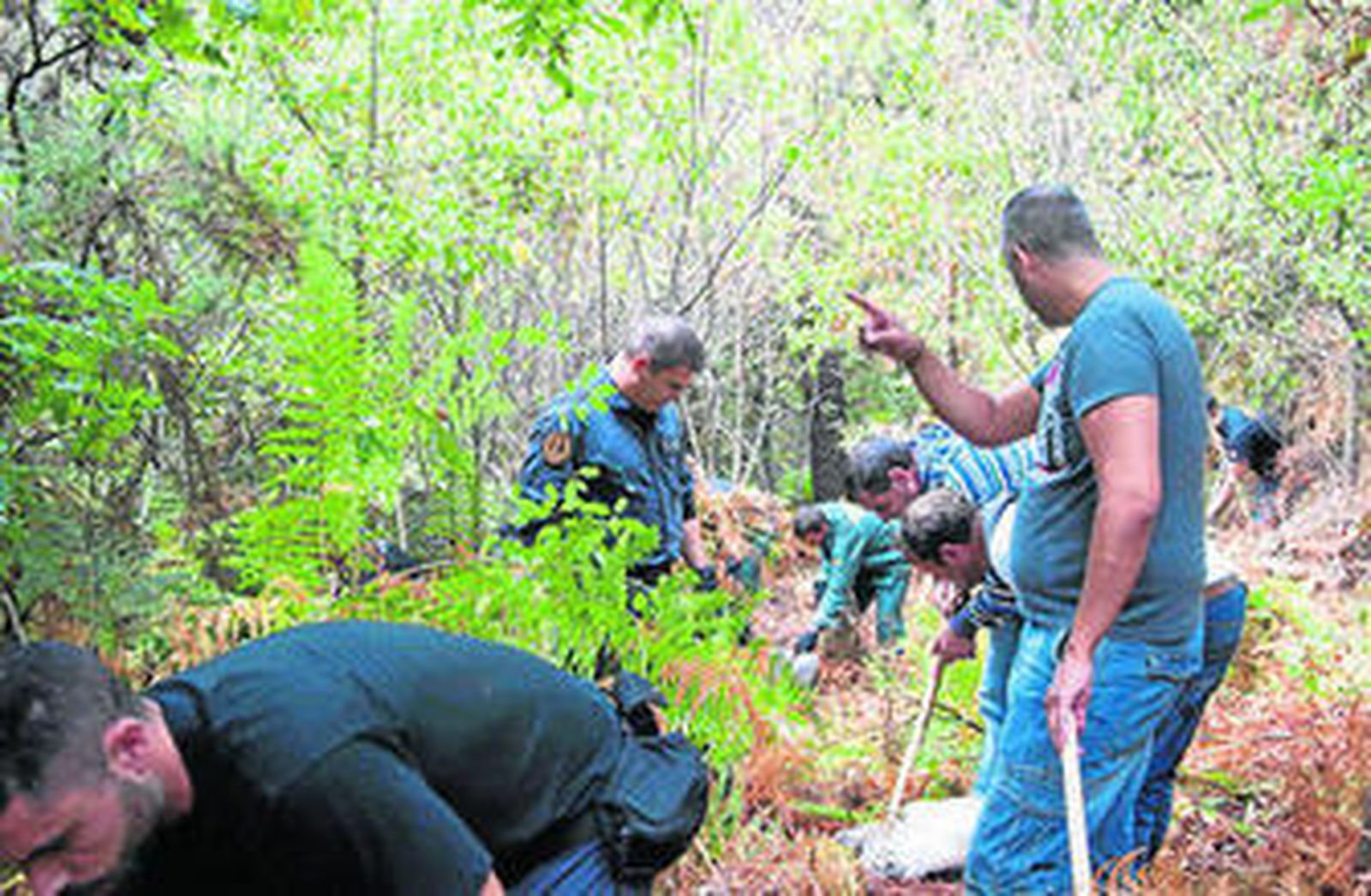 Rastreo ayer en A Cañiza, Pontevedra, en busca de los restos de Ana María Fernández.