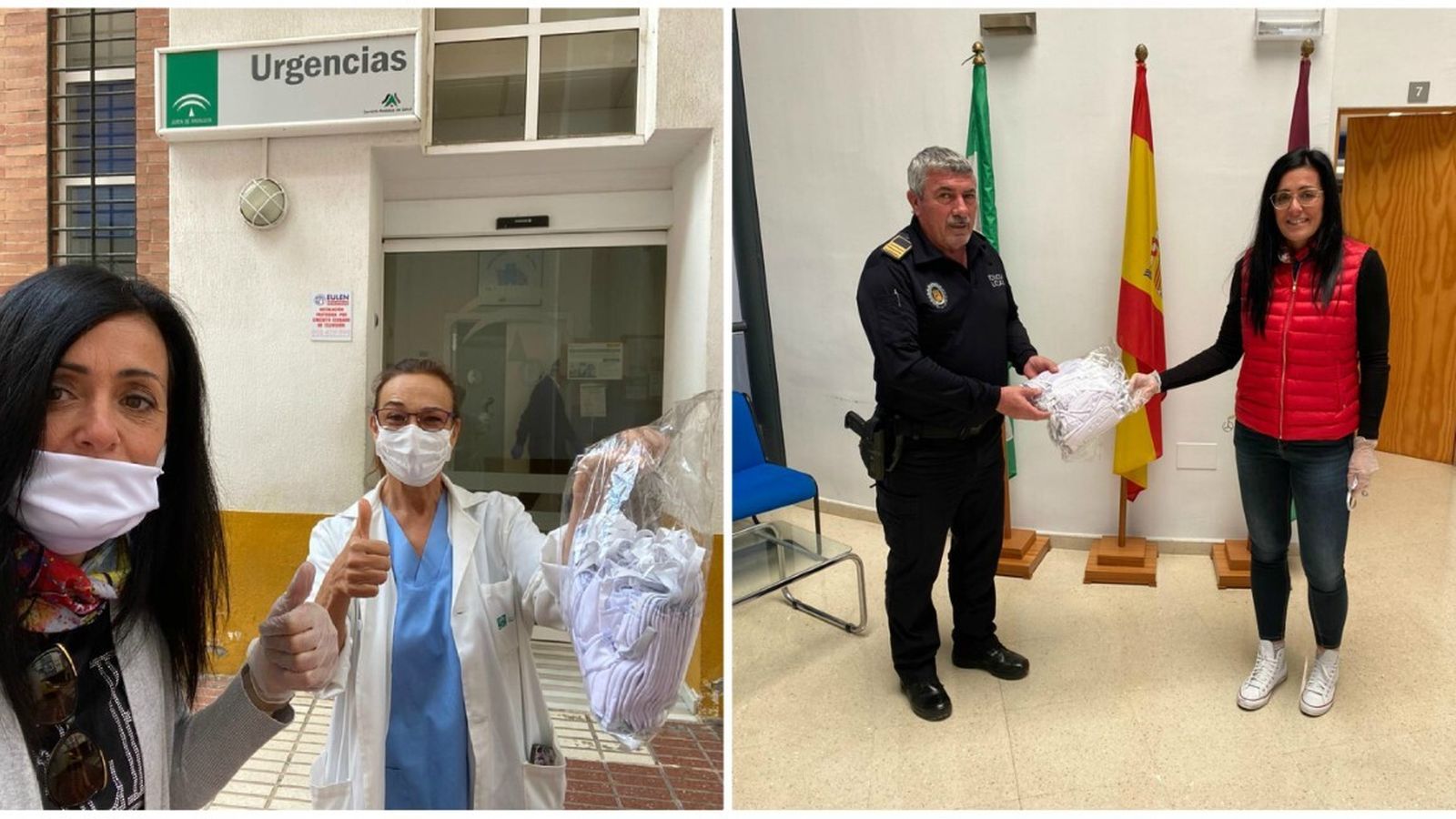 Pepa Moreno, presidenta, entrega las mascarillas.