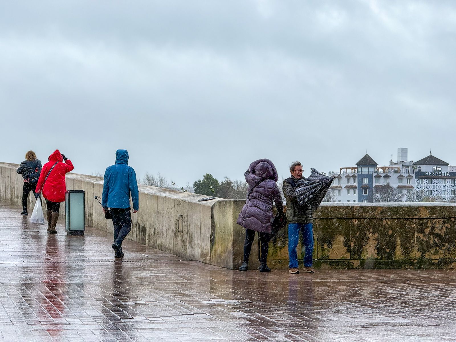 Las fuertes rachas de viento y la lluvia dejan las calles de Córdoba vacías