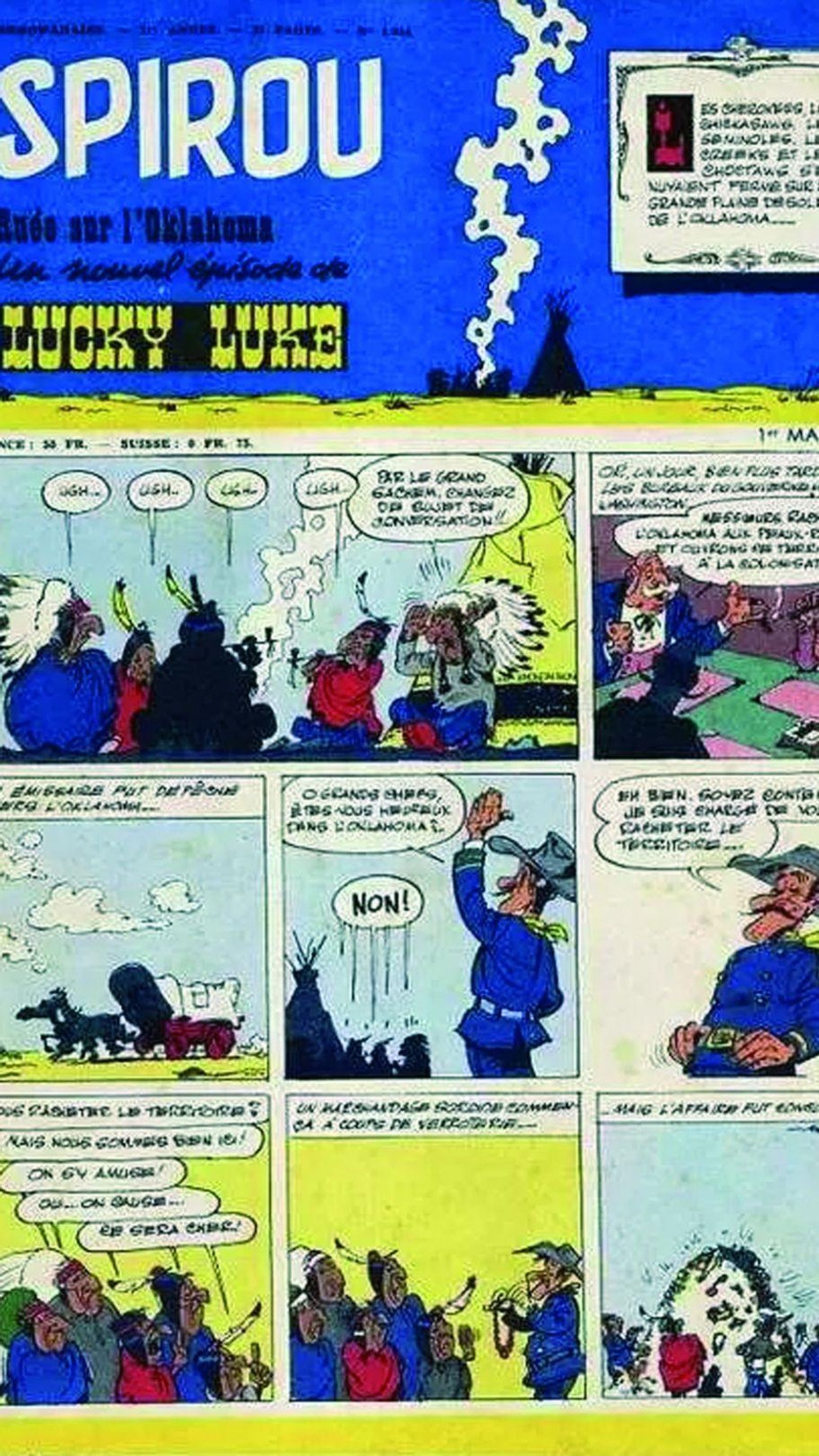 Carrera en Oklahoma se publicó seriada en la revista Spirou, entre los nº 1046 y 1070. Carrera en Oklahoma se publicó seriada en la revista Spirou, entre los nº 1046 y 1070.