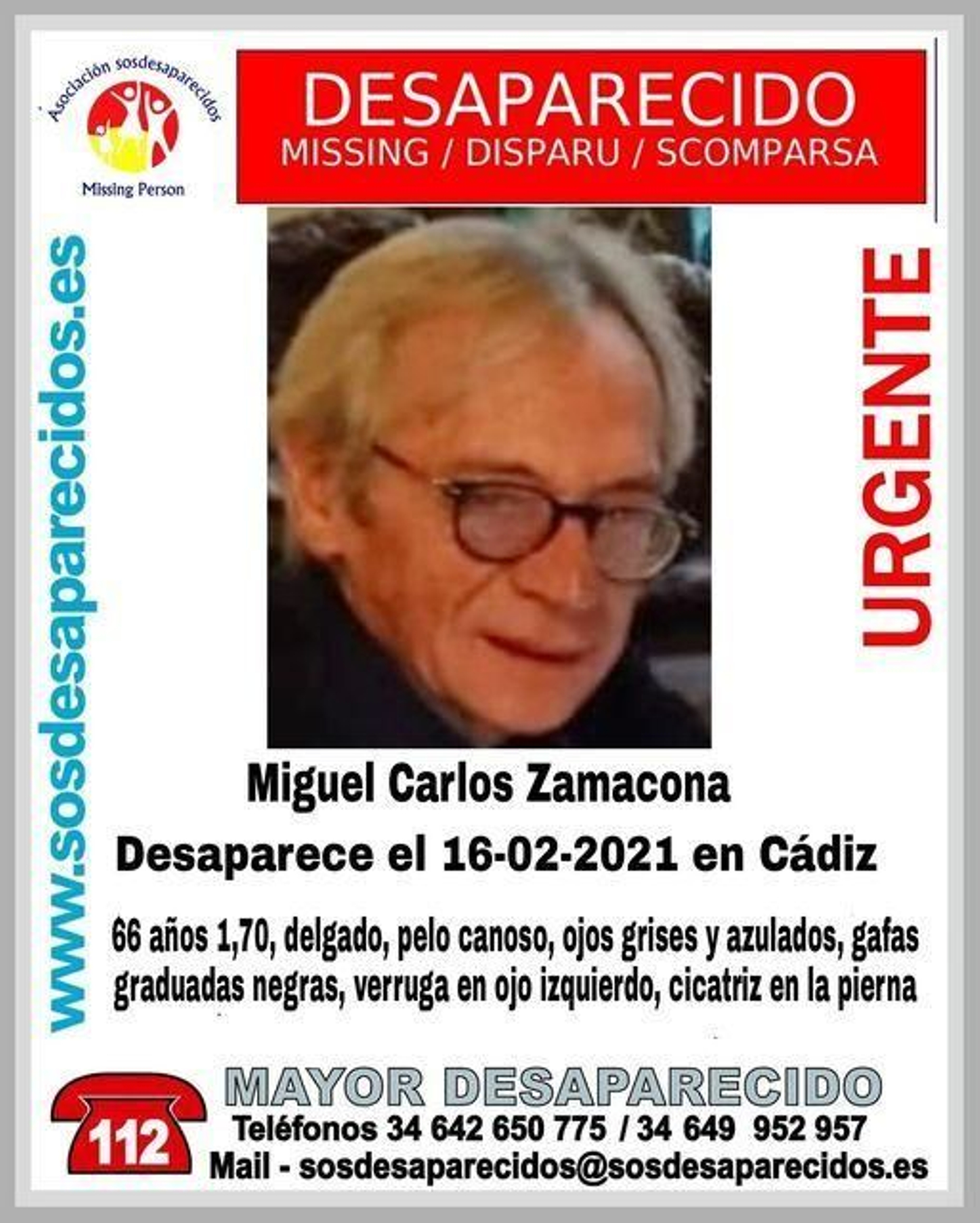Cartel que anuncia la desaparición de Miguel Carlos Zamacona.