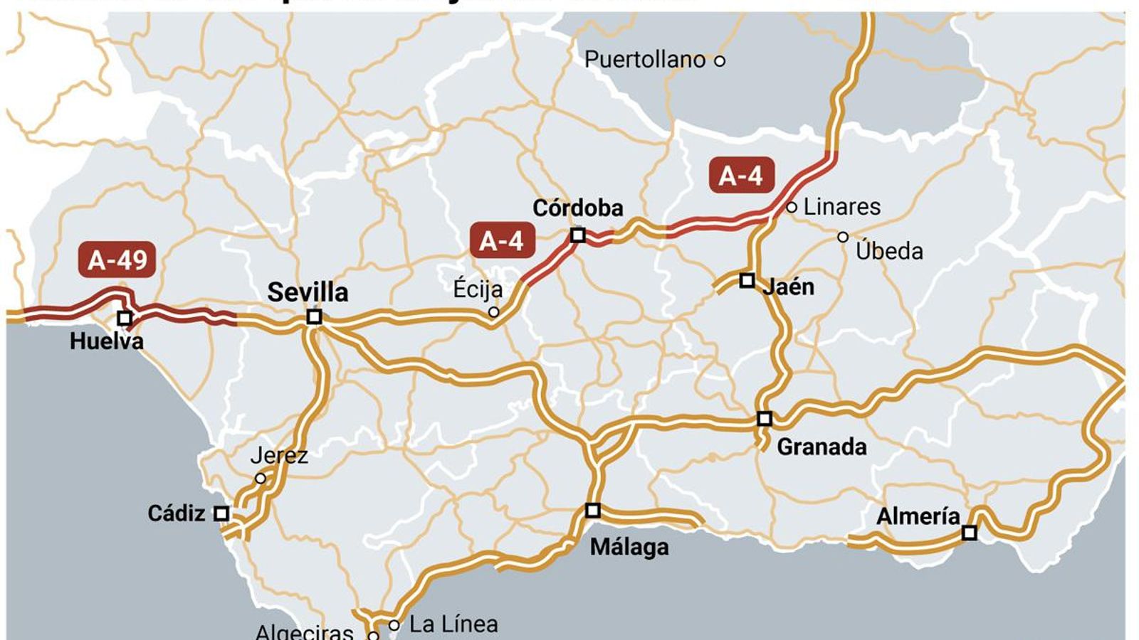 Mapa que ubica los tramos en los que se mejorará el firme. Fuente: Ministerio de Transportes y Movilidad Sostenible.