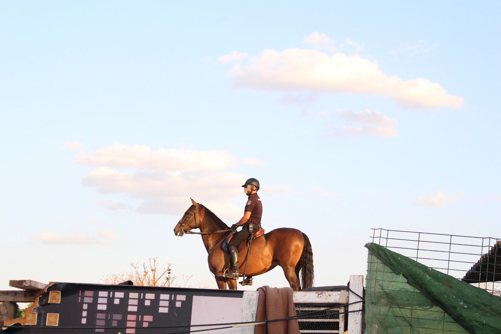 Un agente de la unidad de Caballería monta guardia en el Vacie durante la operación.