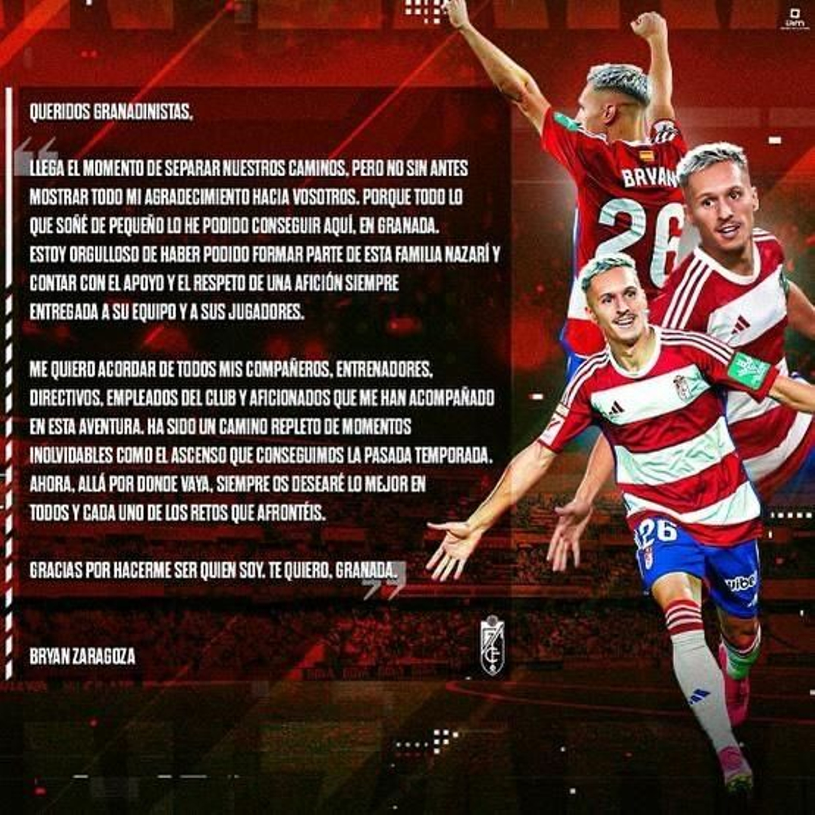 Texto de despedida de Bryan Zaragoza.