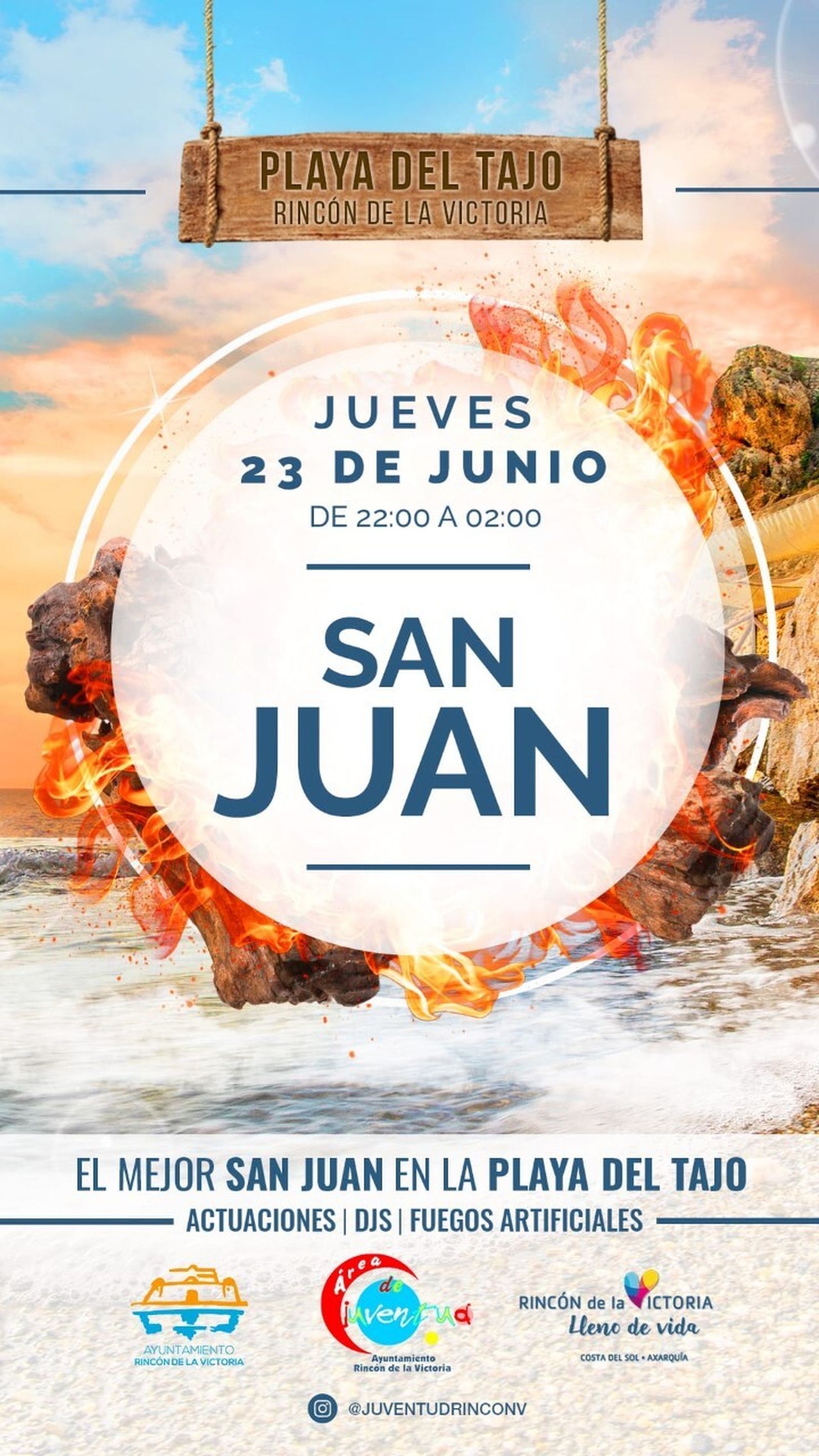 Cartel de la Noche de San Juan en la Playa del Tajo de Rincón de la Victoria.