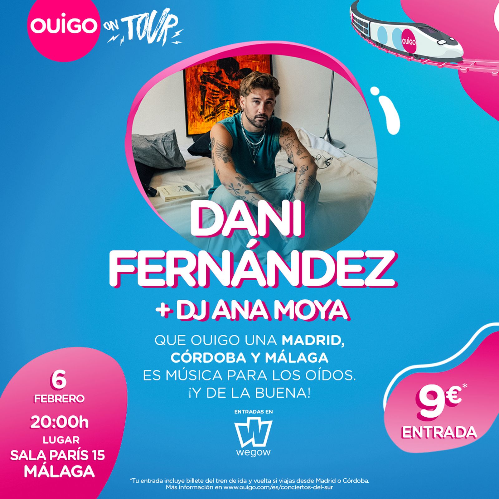 Cartel del concierto de Dani Fernández en Málaga, con el 'Ouigo on Tour'