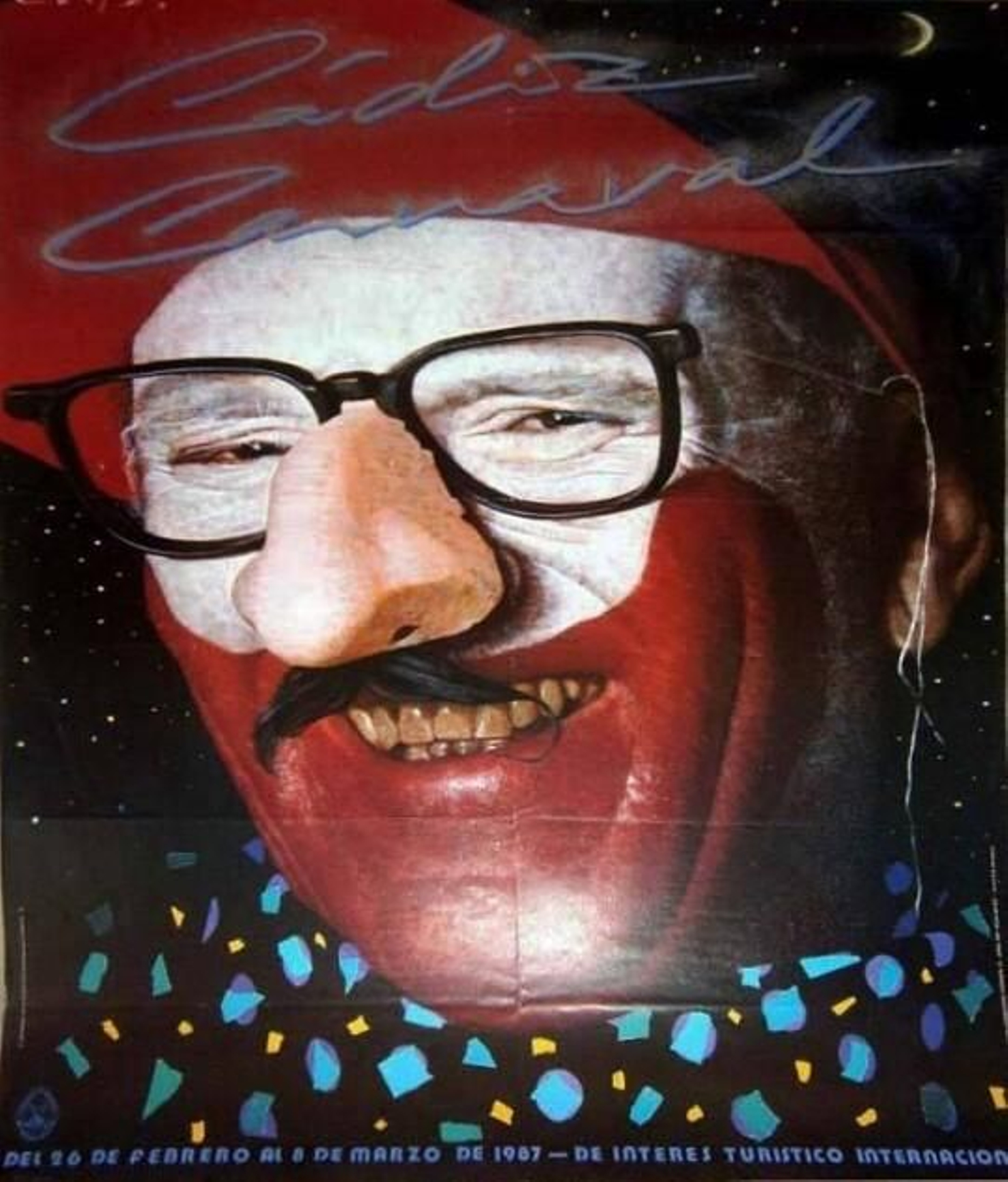 Cartel de Carnaval de 1987, original de Hernán Cortés y cuya imagen es la de Celso Escanilla.