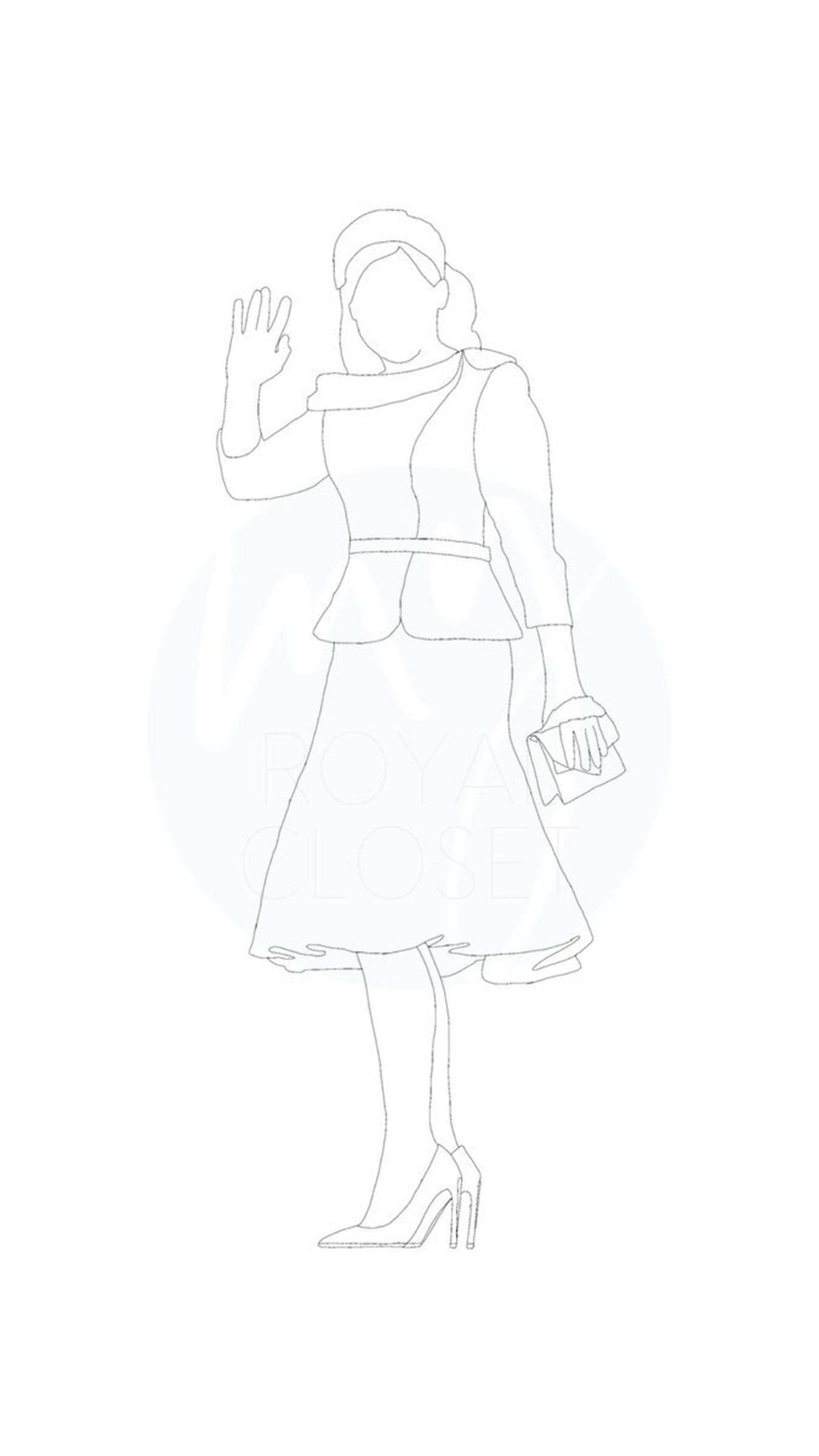 Silueta de Máxima de Holanda para colorear en el interior del libro de Sarah Williams.