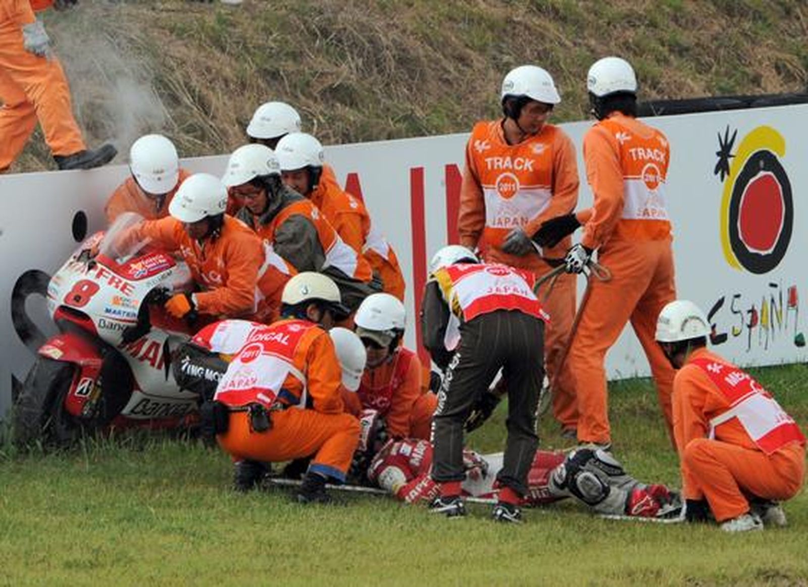 Los accidentes han marcado la carrera de MotooGP.

Foto: AFP