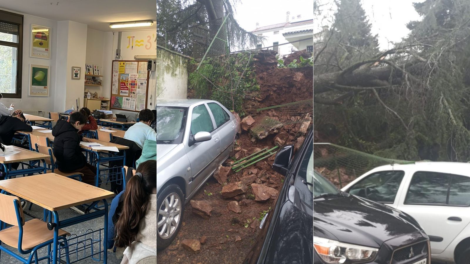 Fotografías de las goteras y humedades en el IES San Blas de Aracena, con alumnos desalojados este miércoles