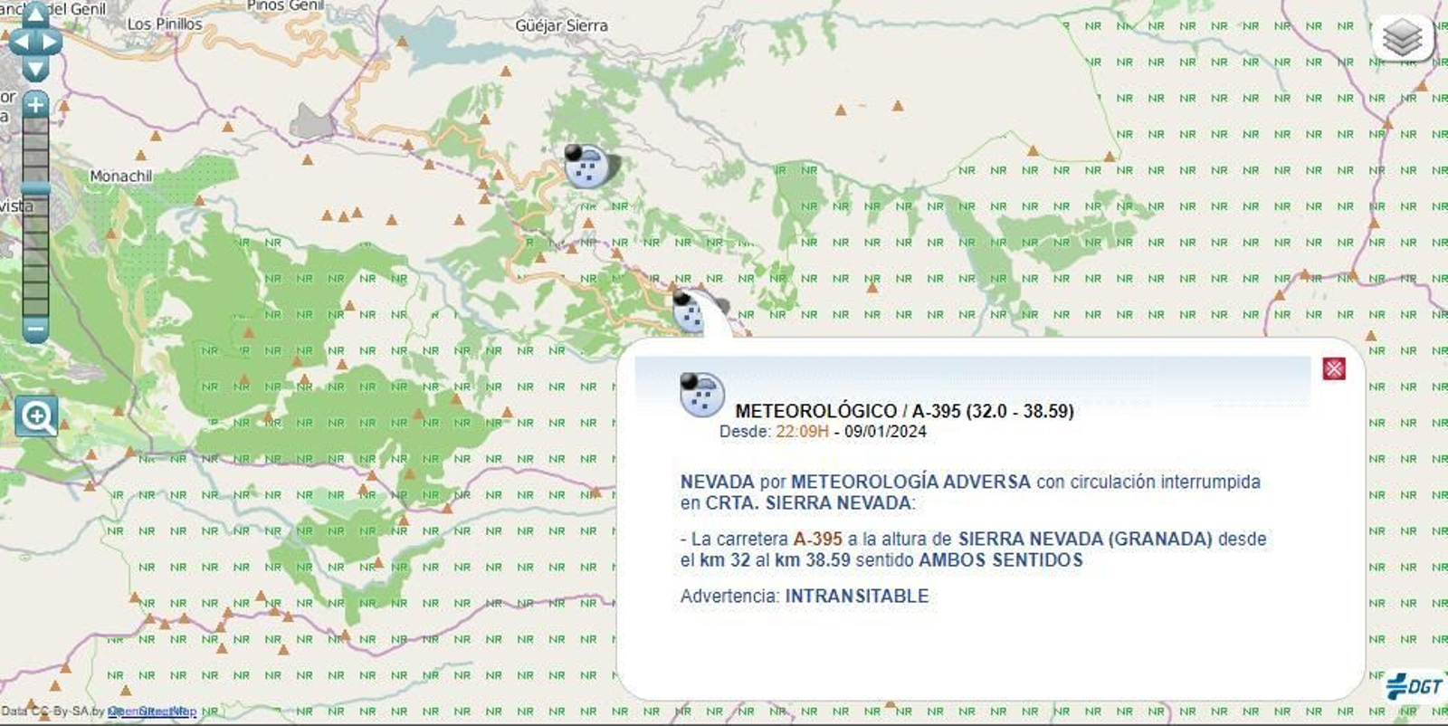 Aviso con el corte en la A395 desde la noche del martes.