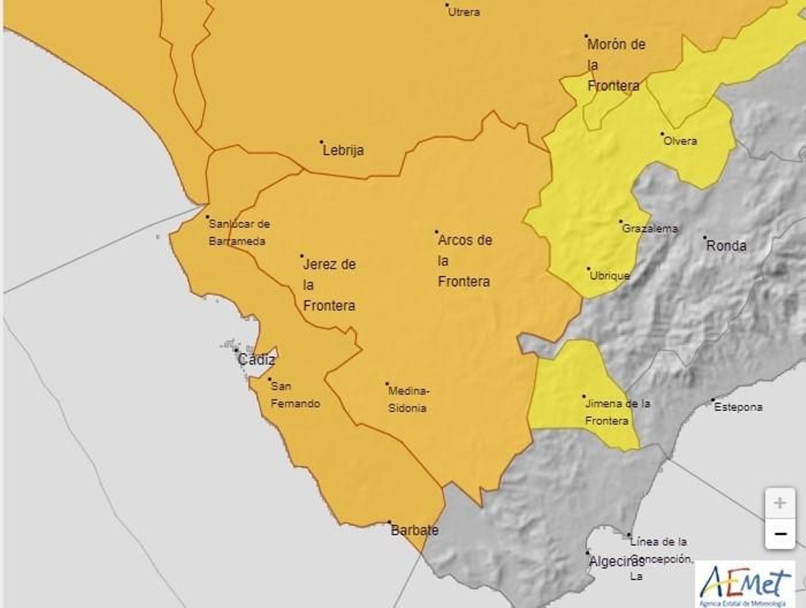 La alerta naranja por tormentas se extiende a otros puntos de la sierra y la costa gaditana