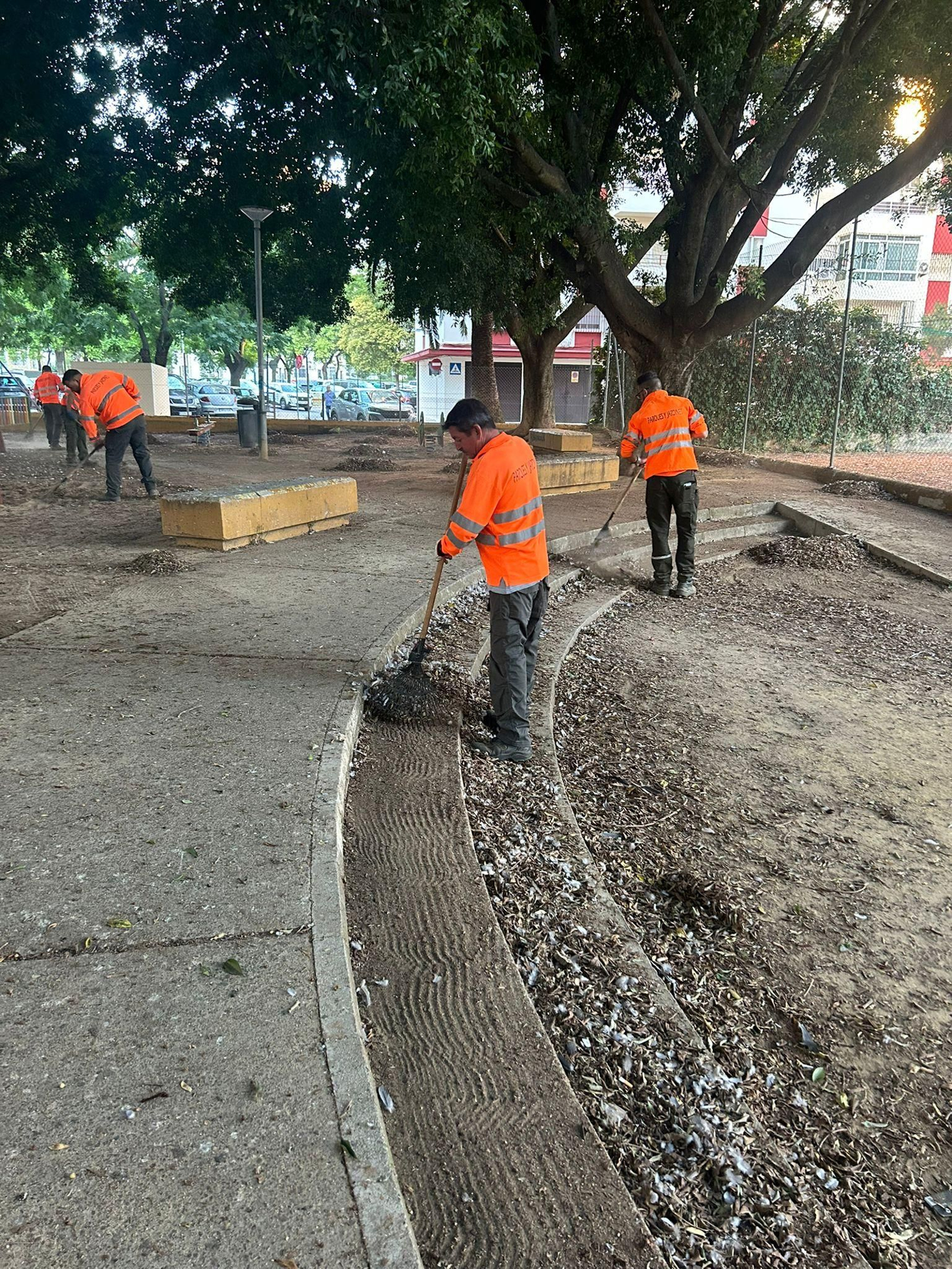 Varios operarios, realizando trabajos en la zona.
