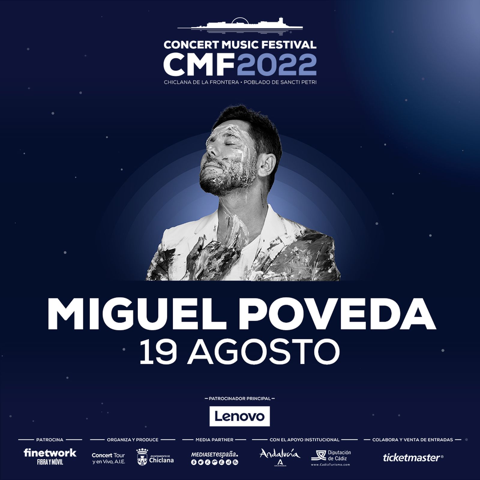 Cartel anunciador del concierto de Miguel Poveda en Concert Music Festival 2022.