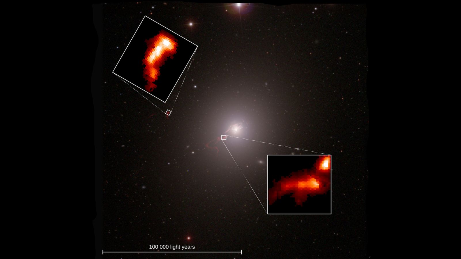 Imagen en falso color de la galaxia gigante M87 combinando observaciones en luz visible