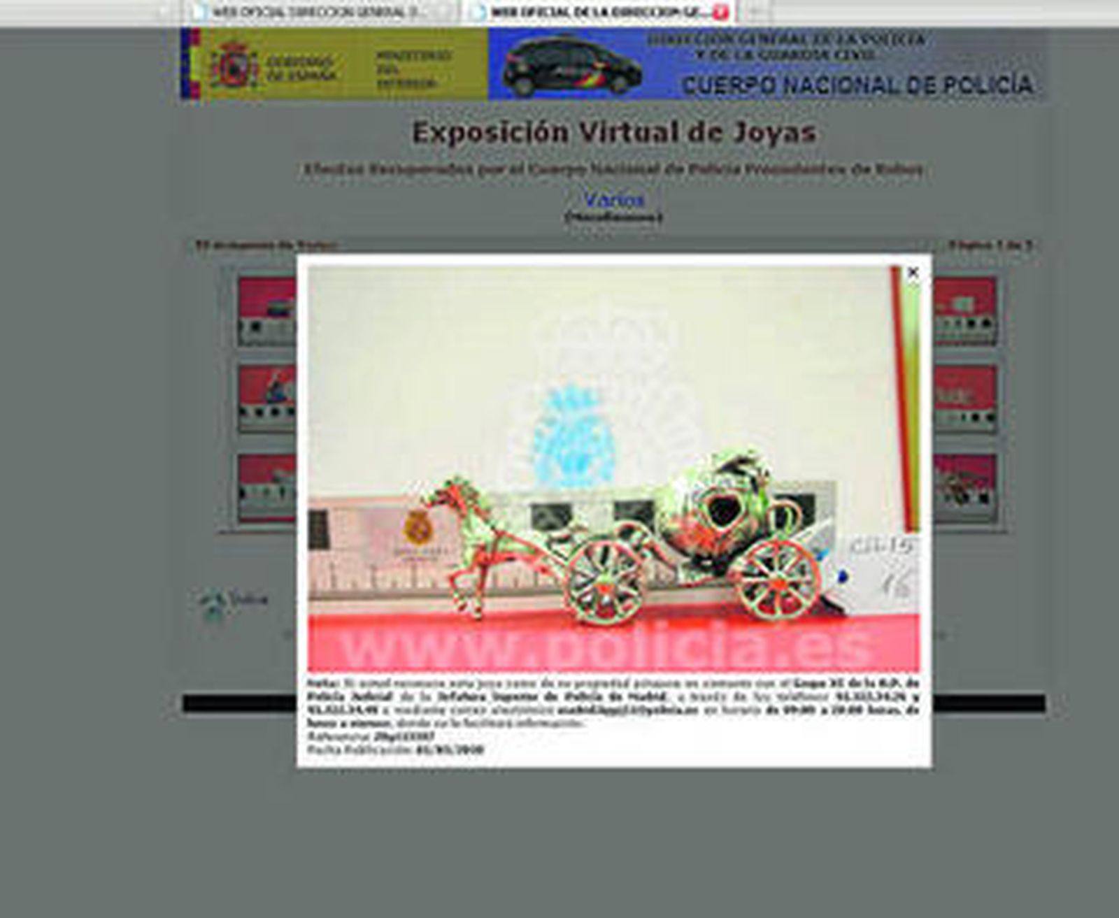 Página de objetos recuperados por el Cuerpo Nacional de Policía procedentes de robos.