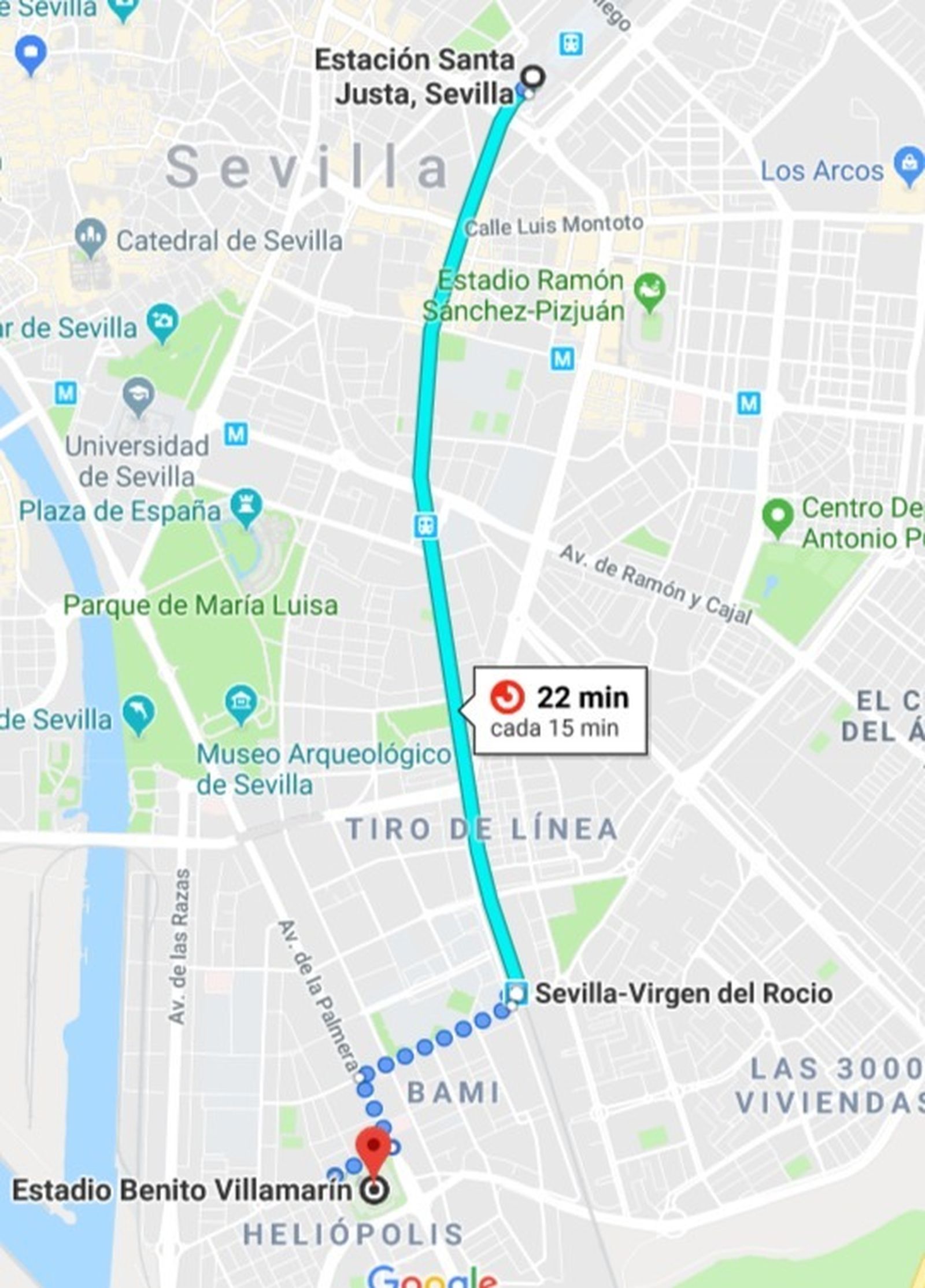 Cómo llegar en el cercanías al Estadio Benito Villamarín.