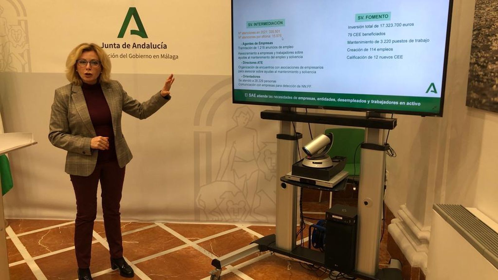 Carmen Sánchez,  durante la presentación del balance del SAE en Málaga