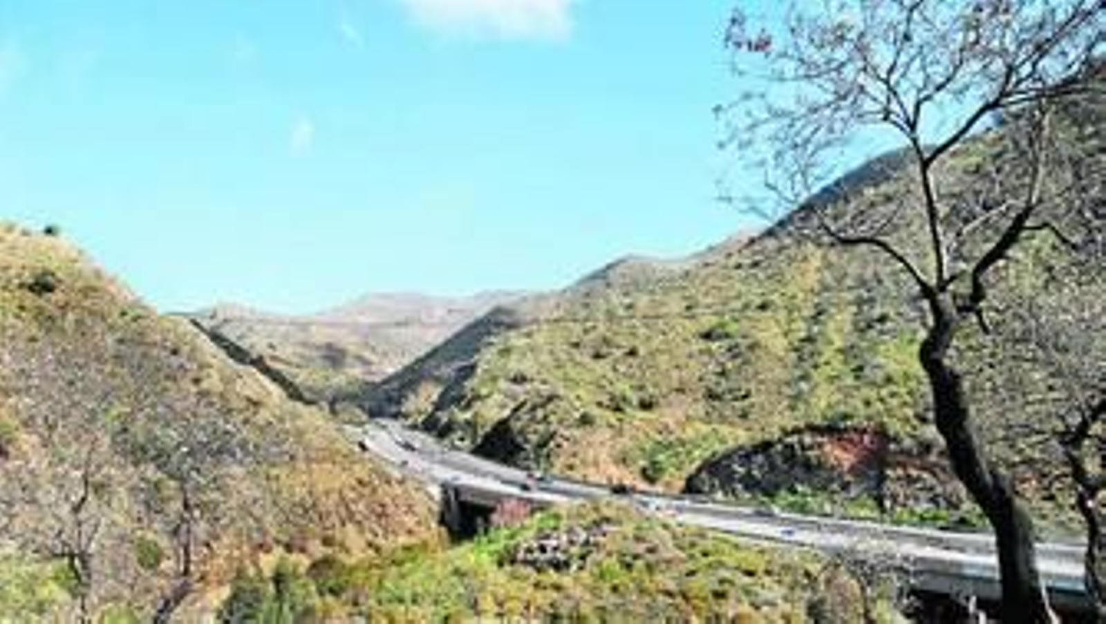 Paisaje de escasa arboleda en la zona de los túneles de la A-45.
