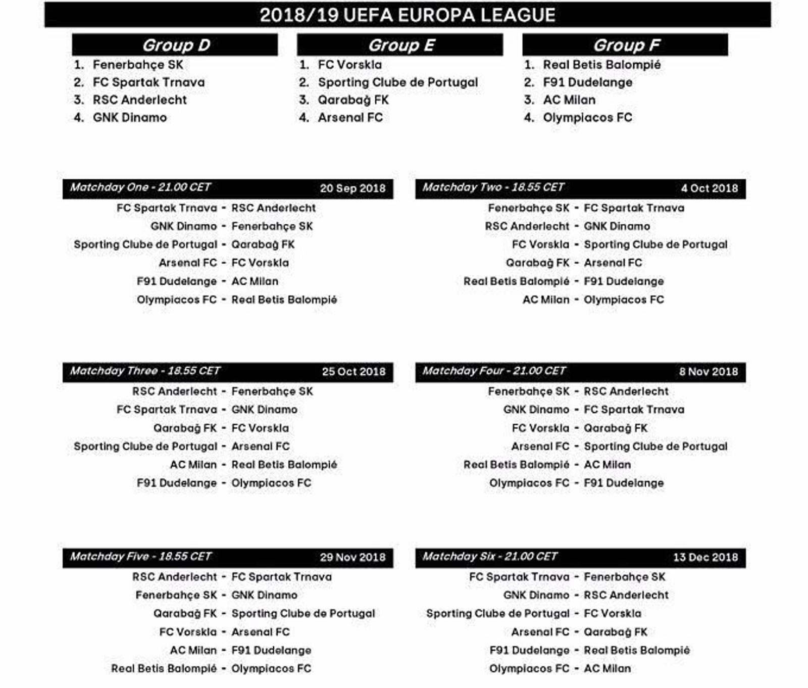 El calendario de la Liga Europa