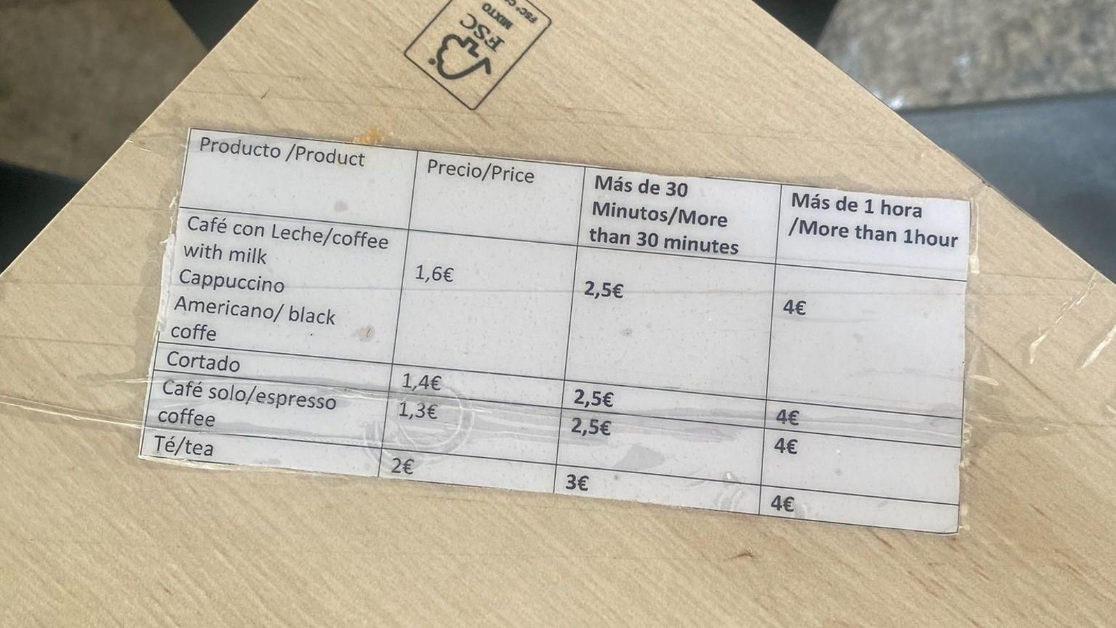 El precio del café en una terraza de Barcelona
