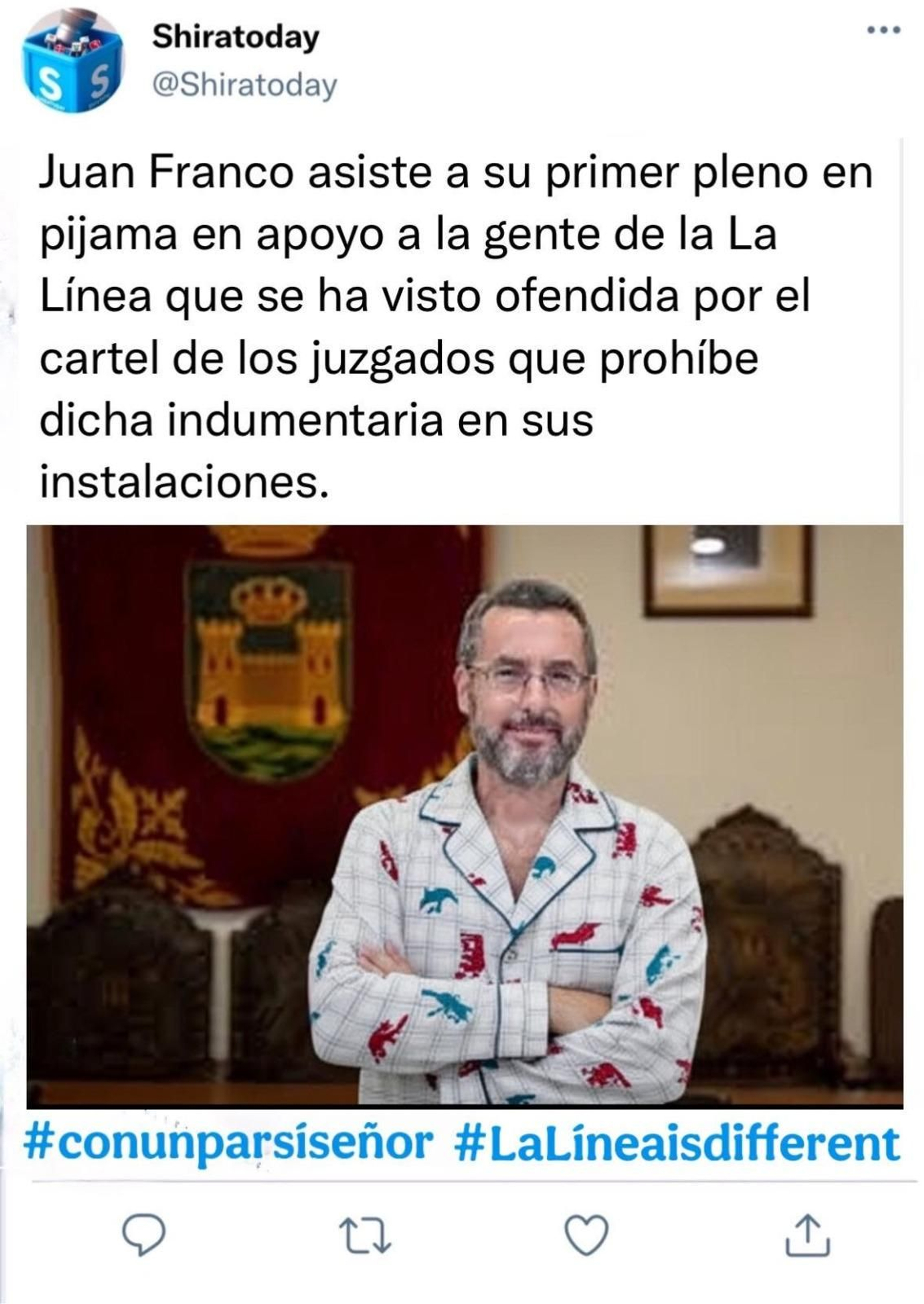 Un meme de Shiratoday sobre el cartel de los juzgados de La Línea.