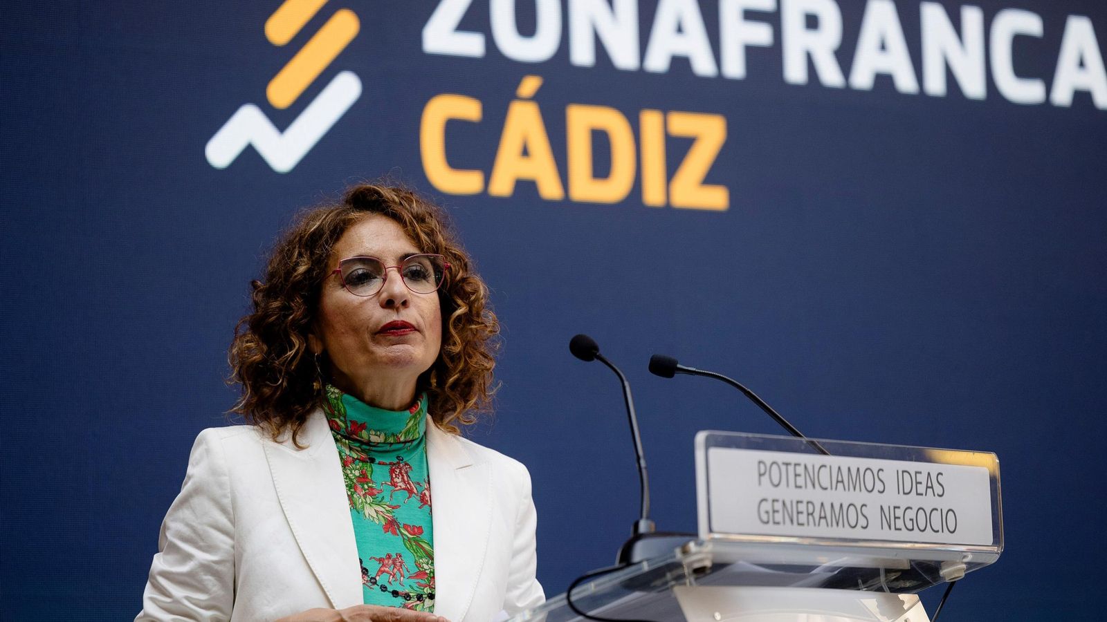 La ministra María Jesús Montero, durante su intervención con motivo del 95 aniversario del nacimiento de la Zona Franca de Cádiz