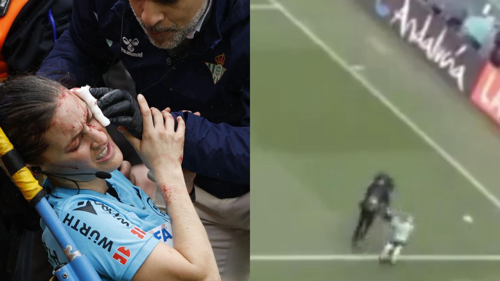 El escalofriante golpe de la asistente Guadalupe Porras con la cámara de TV en el Villamarín