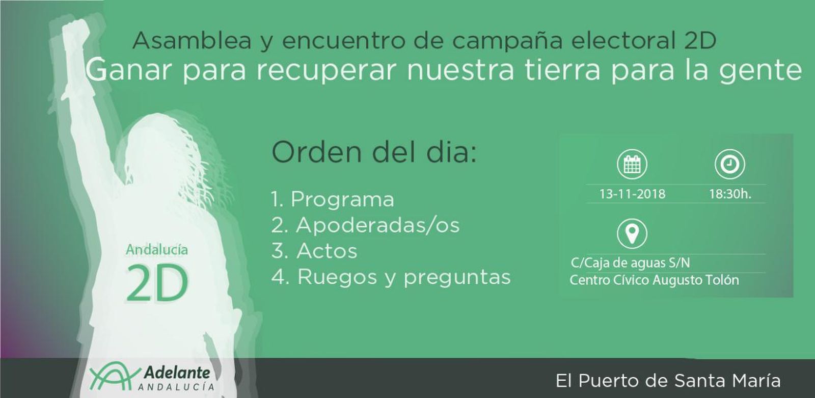 Cartel anunciador de la asamblea de Adelante Andalucía en El Puerto.