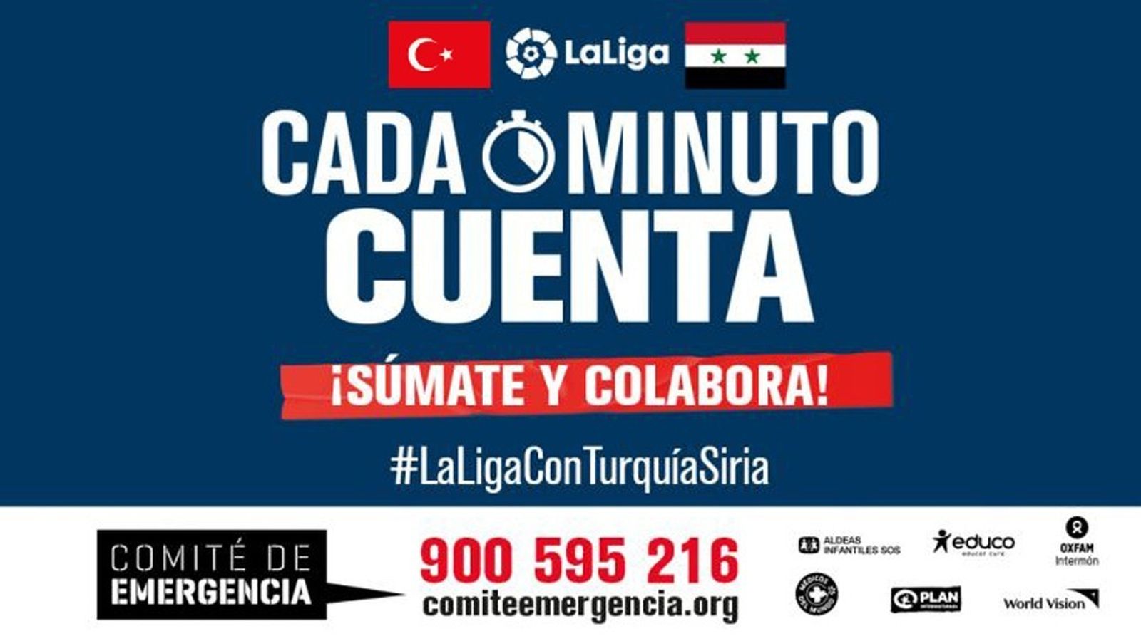 Carátula de la campaña de LaLiga 'Cada minuto cuenta' por el terremoto de Turquía y Siria.
