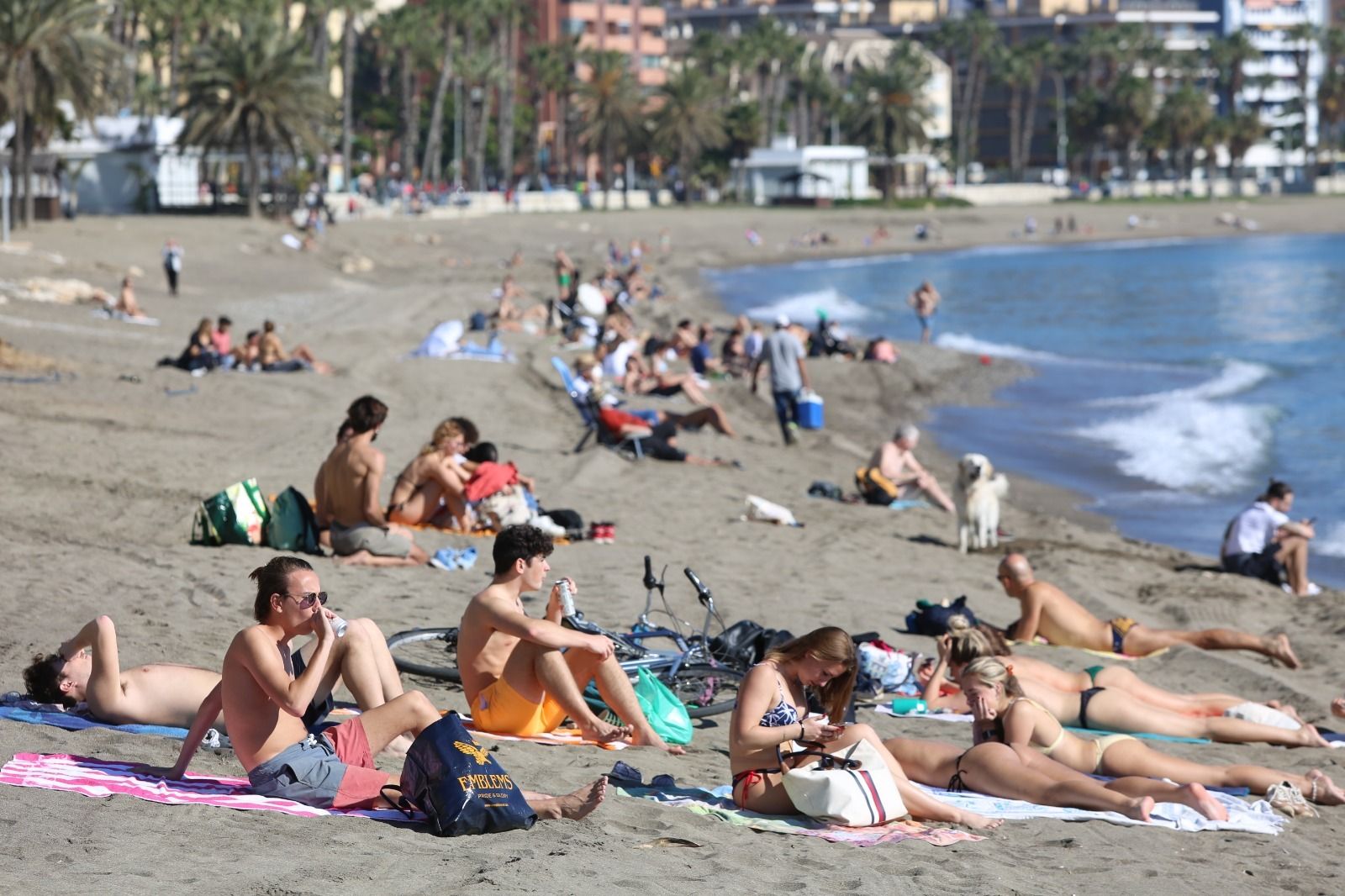 Bañistas en la playa de la Malagueta este viernes.