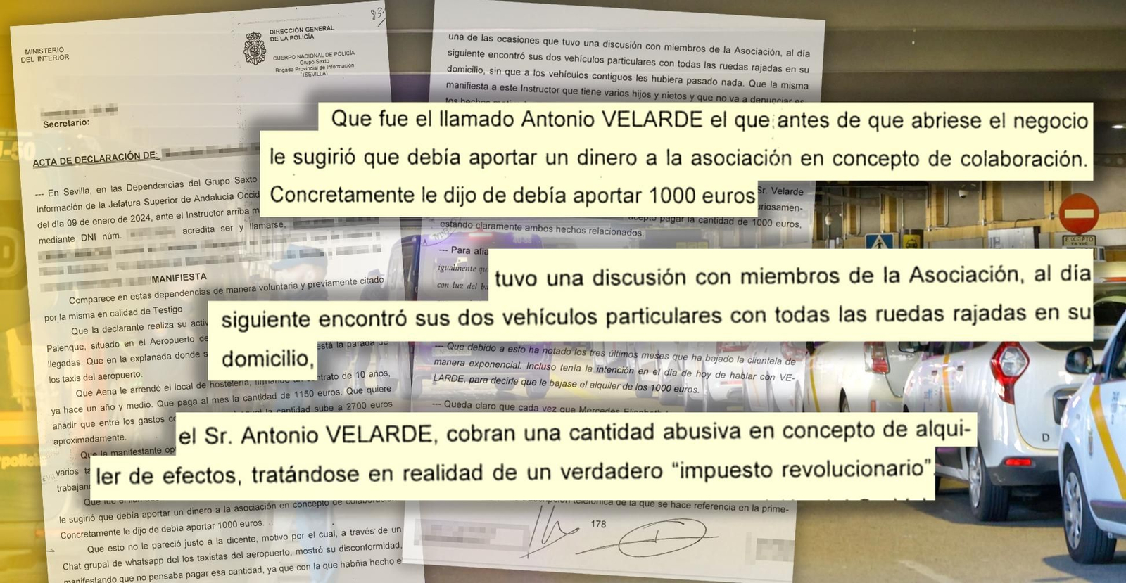 Extracto del informe policial sobre el cobro de dinero a la encargada del bar del aeropuerto.