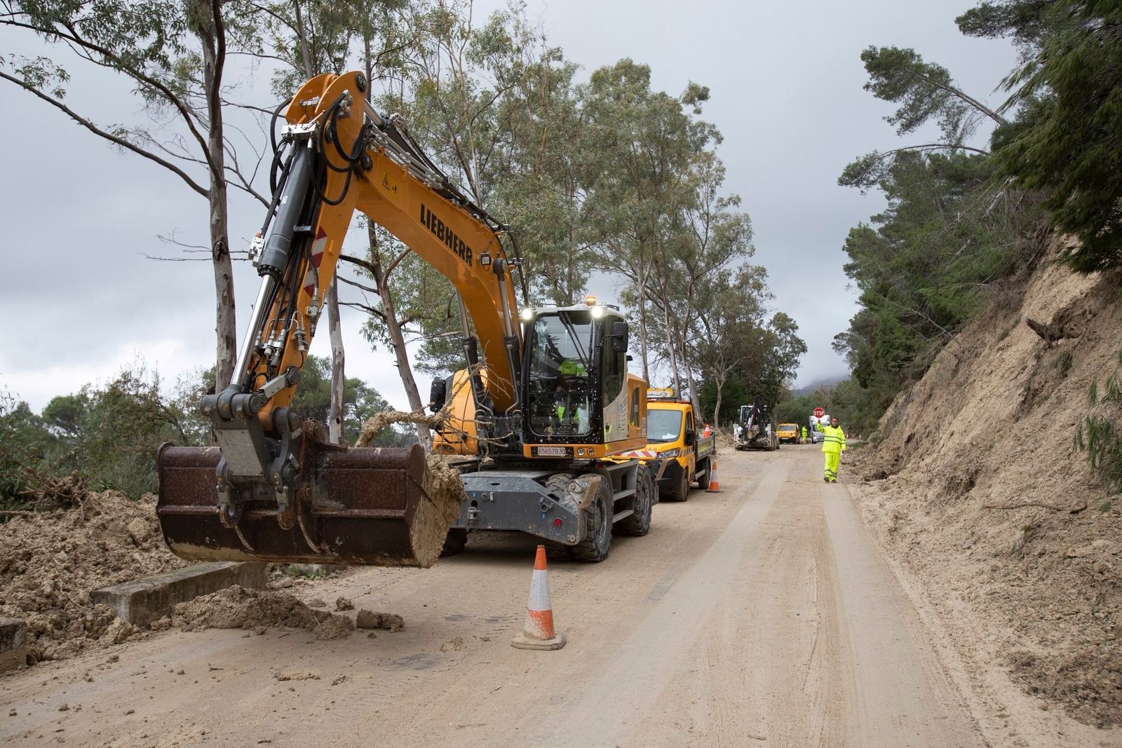 Aspecto de las obras en la carretera entre El Bosque y Benamahoma.