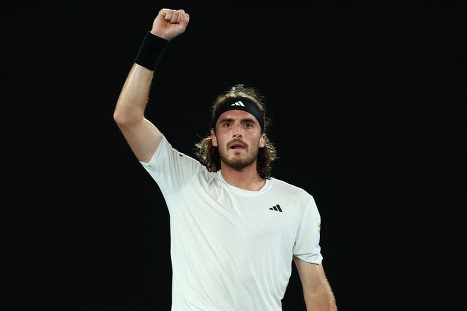Stefanos Tsitsipas celebra en su partido de cuartos de final frente a Jiri Lehecka.