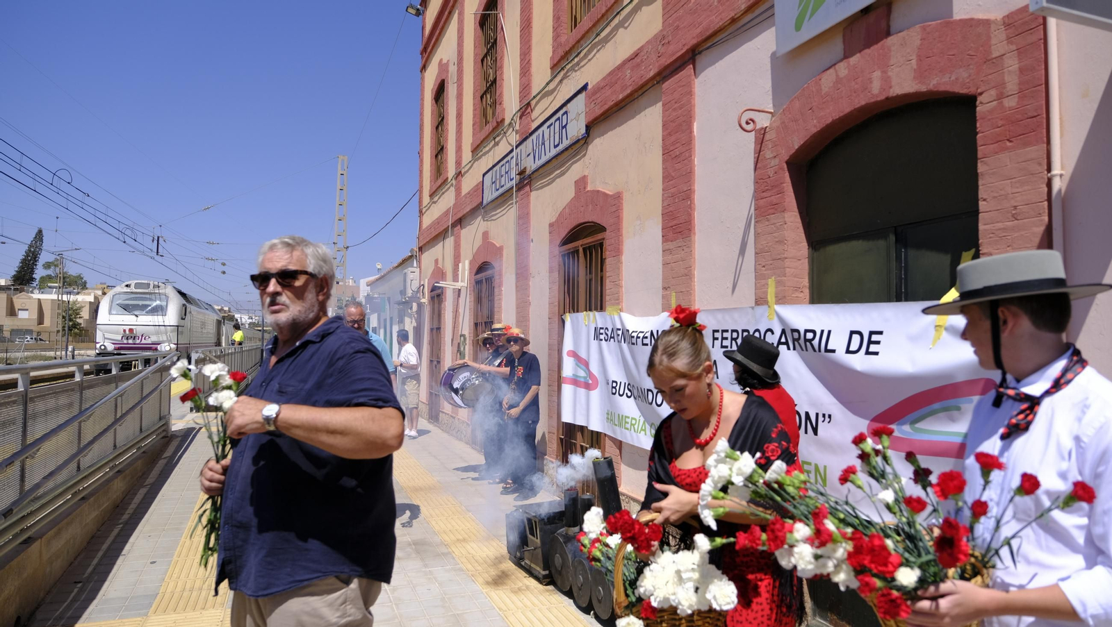 Claveles en defensa del tren en la provincia de Almería, en imágenes