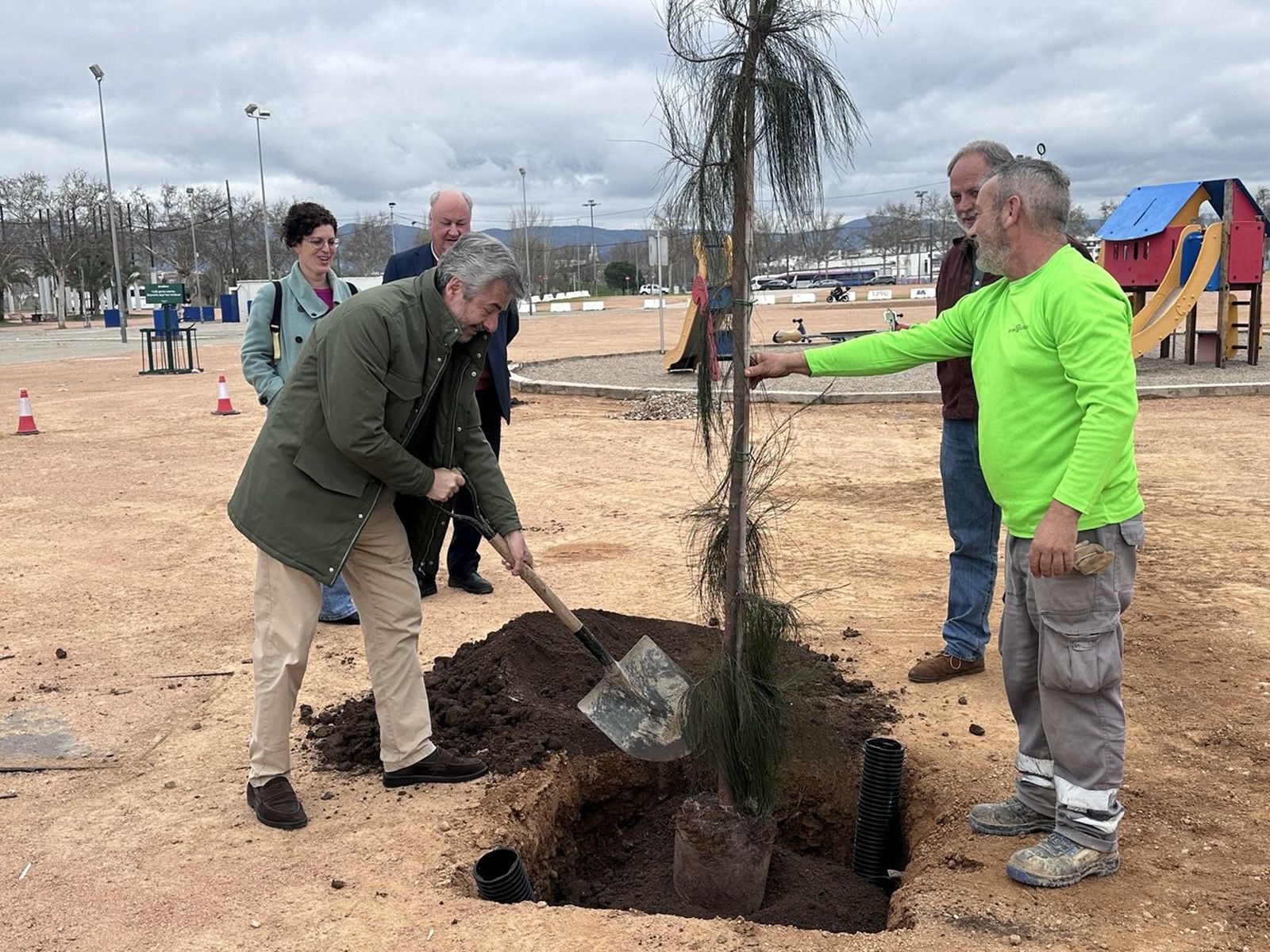 Miguel Ángel Torrico siembra uno de los nuevos árboles