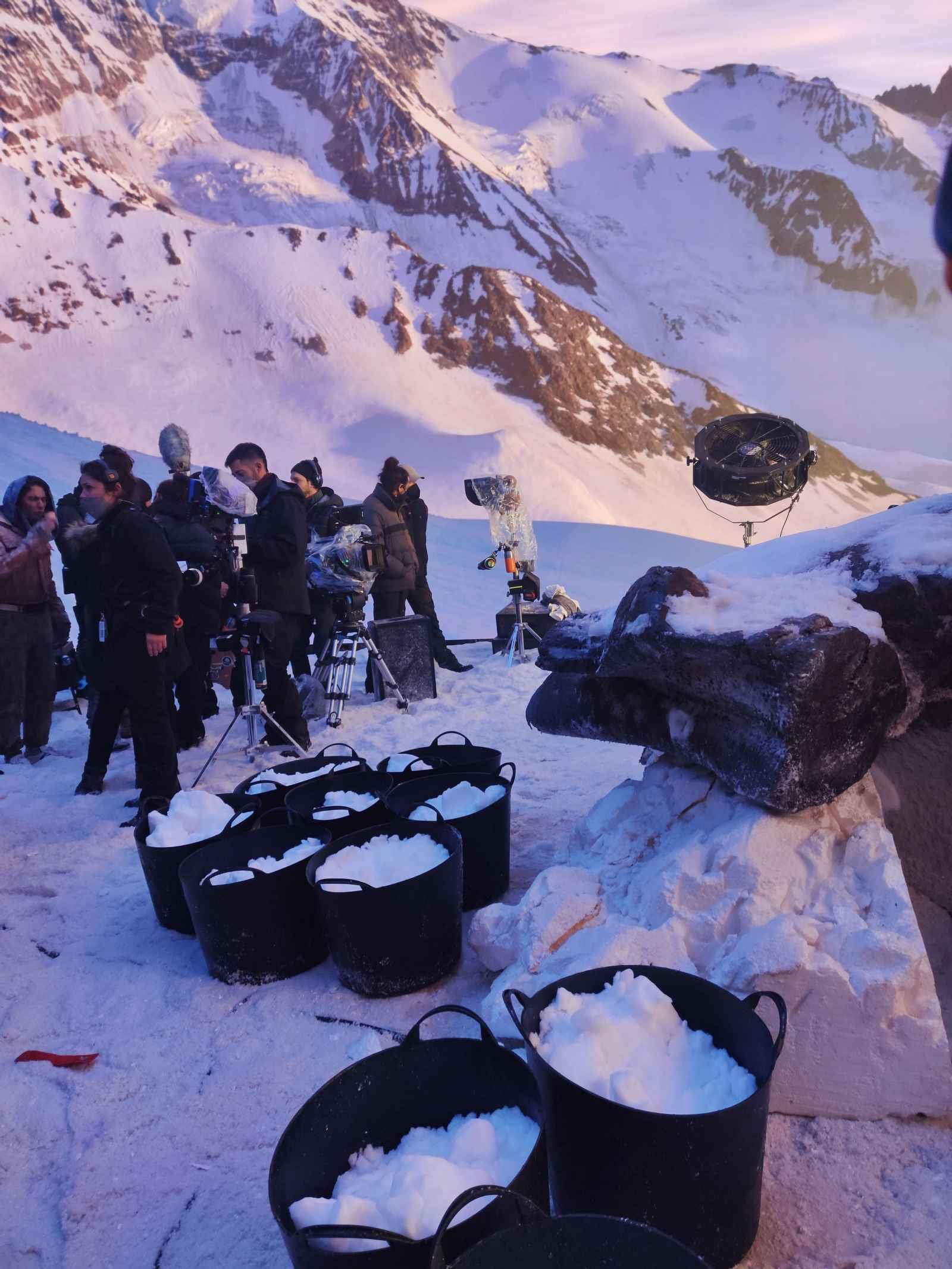 Espuertas con nieve usadas para la película.