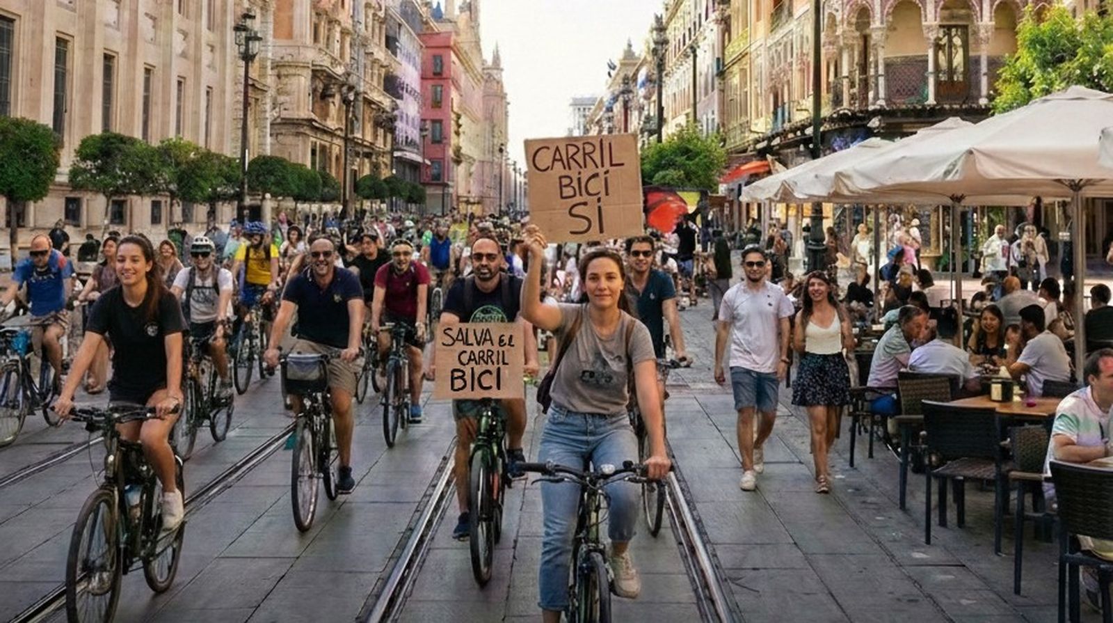 Una de las protestas contra el fin del carril bici en la Avenida