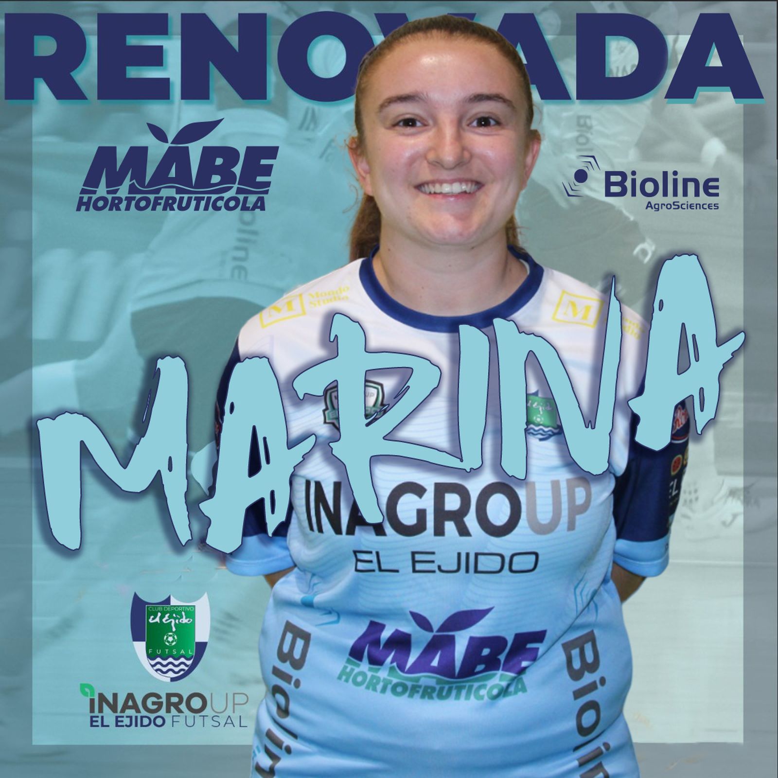 Cartel con el que El Ejido Futsal anunciaba la renovación de la ala Marina Enciso.