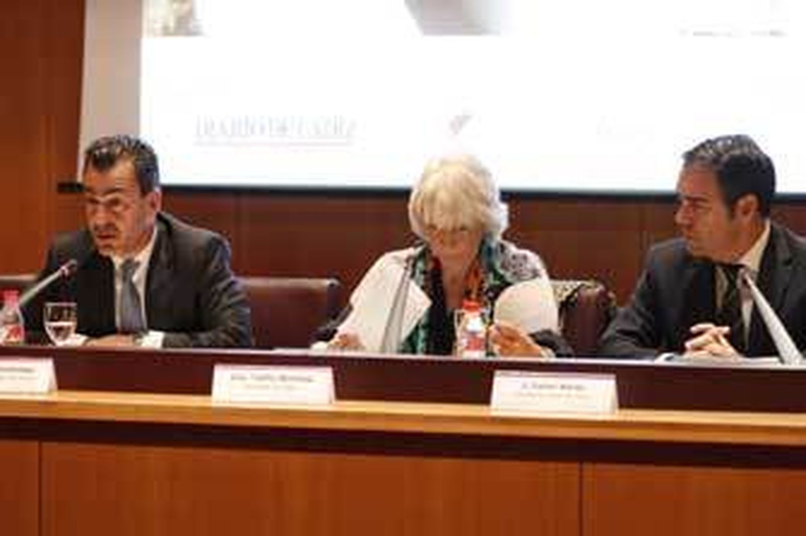 Juan Arrizabalaga, consejero delegado de Altadis, junto a Teófila Martínez y Rafa Navas, director de Diario de Cádiz, en la inauguración de las jornadas. /Lourdes de Vicente