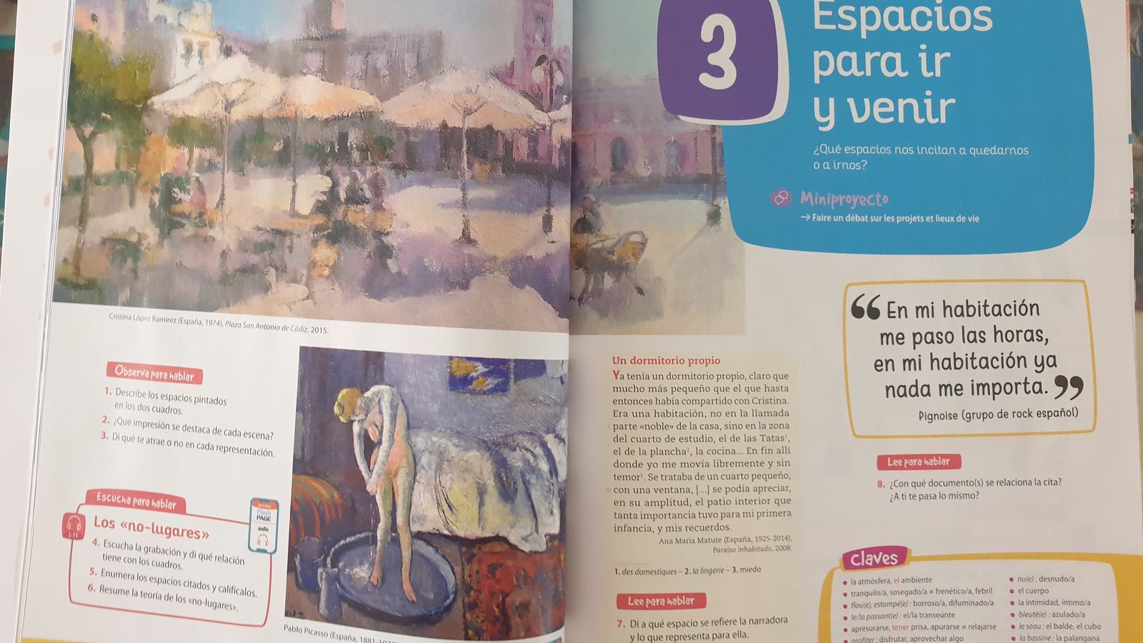 Página del libro en el que el óleo aparece junto a una obra de Picasso.