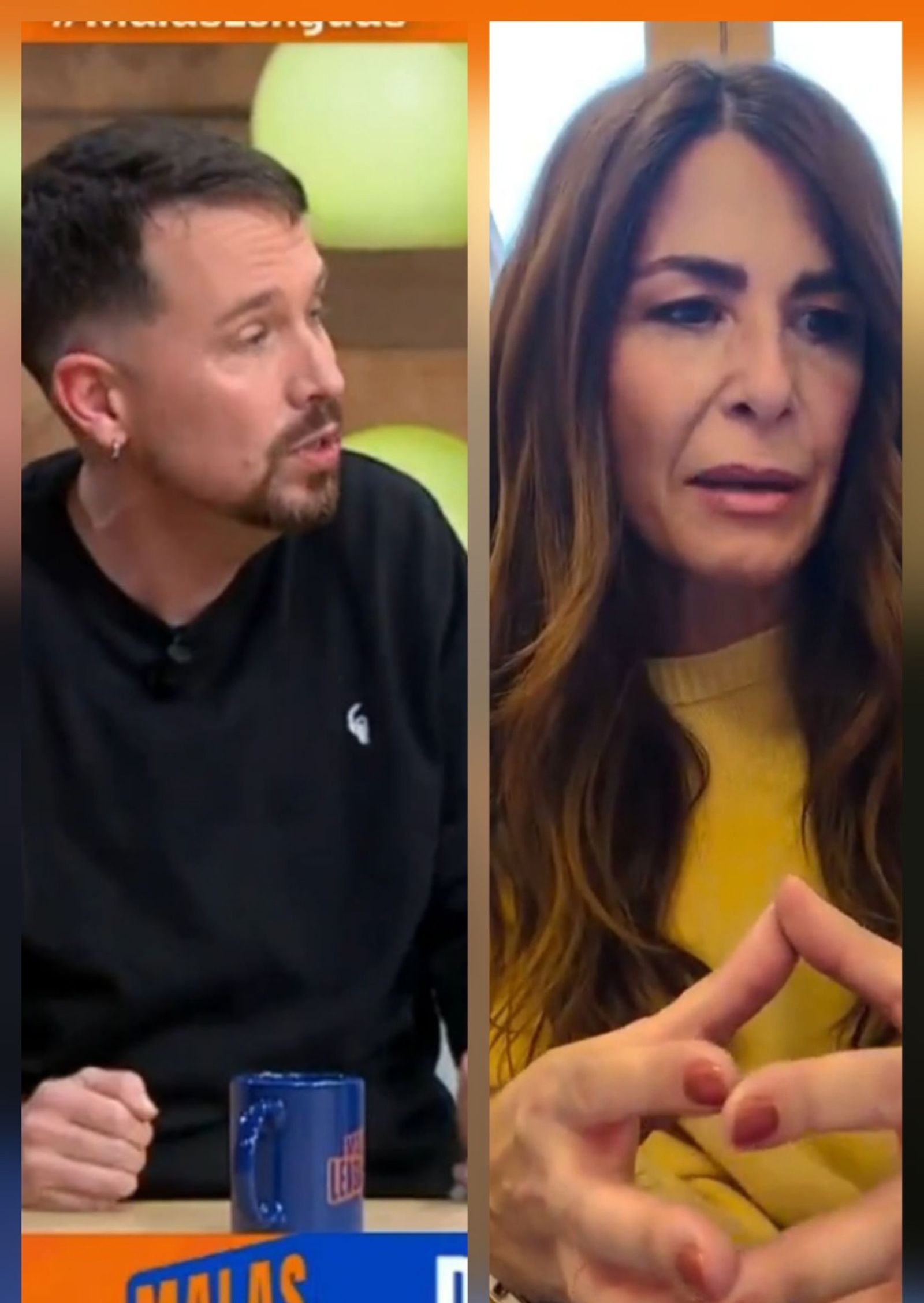 Pablo Iglesias en 'Malas lenguas' y Nuria Roca en su vídeo de defensa a su marido
