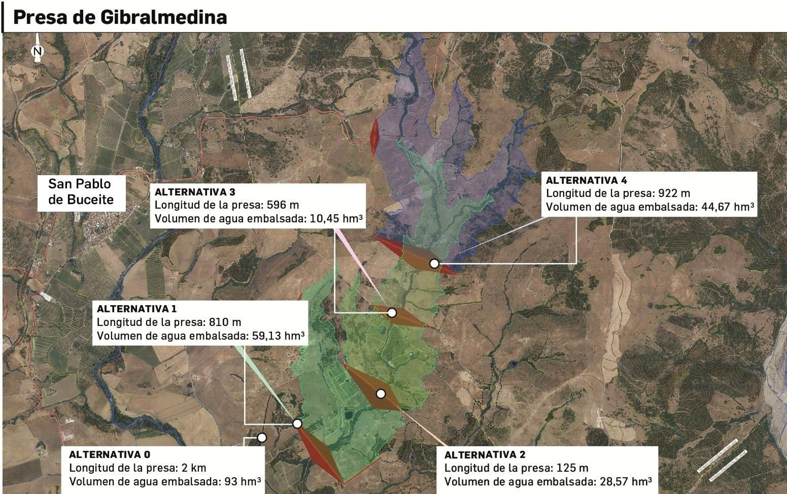 Las alternativas que se plantean para la ubicación de la presa de Gibralmedina Las alternativas que se plantean para la ubicación de la presa de Gibralmedina