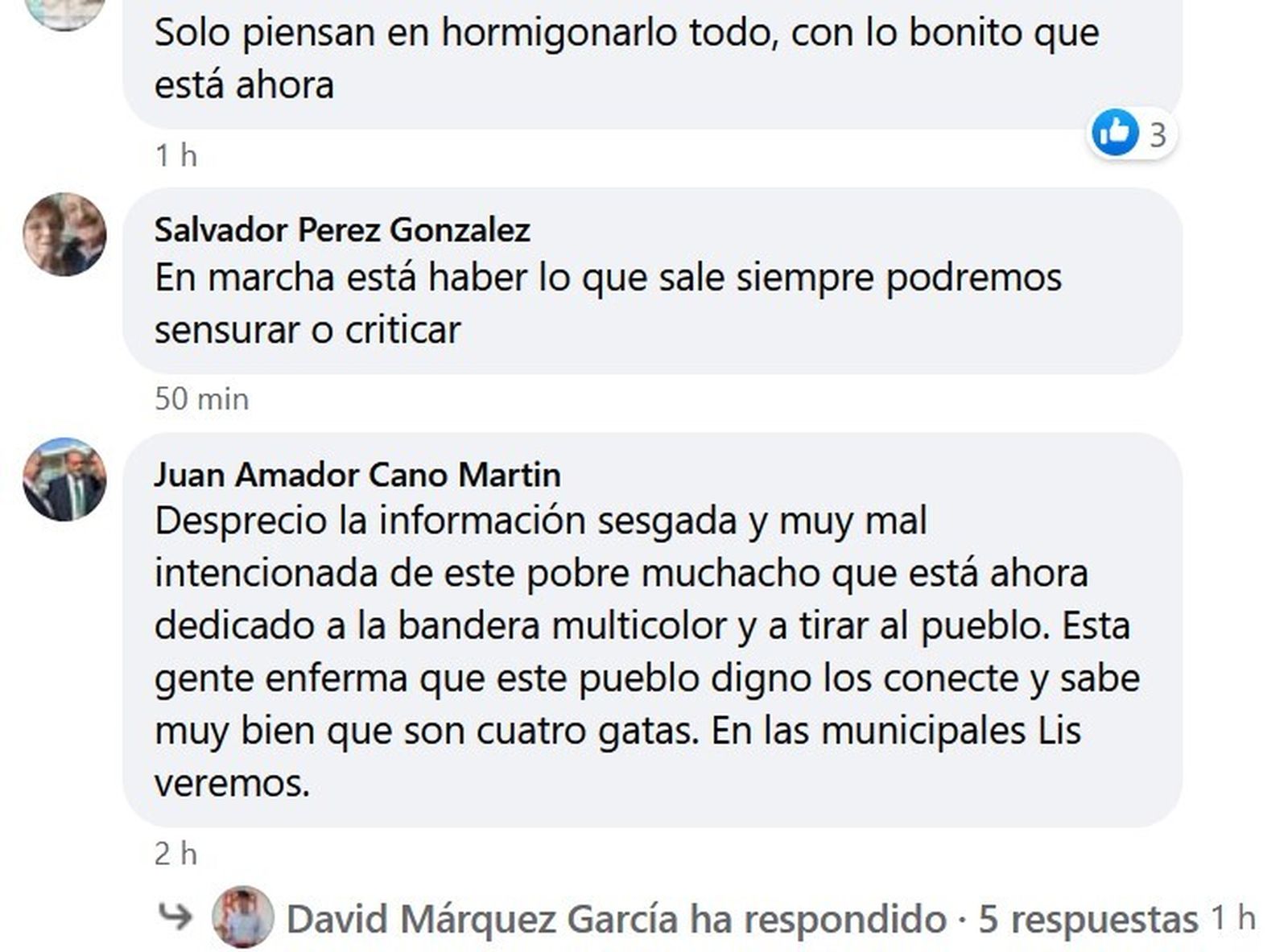Pantallazo del comentario en Facebook del afiliado del PP.