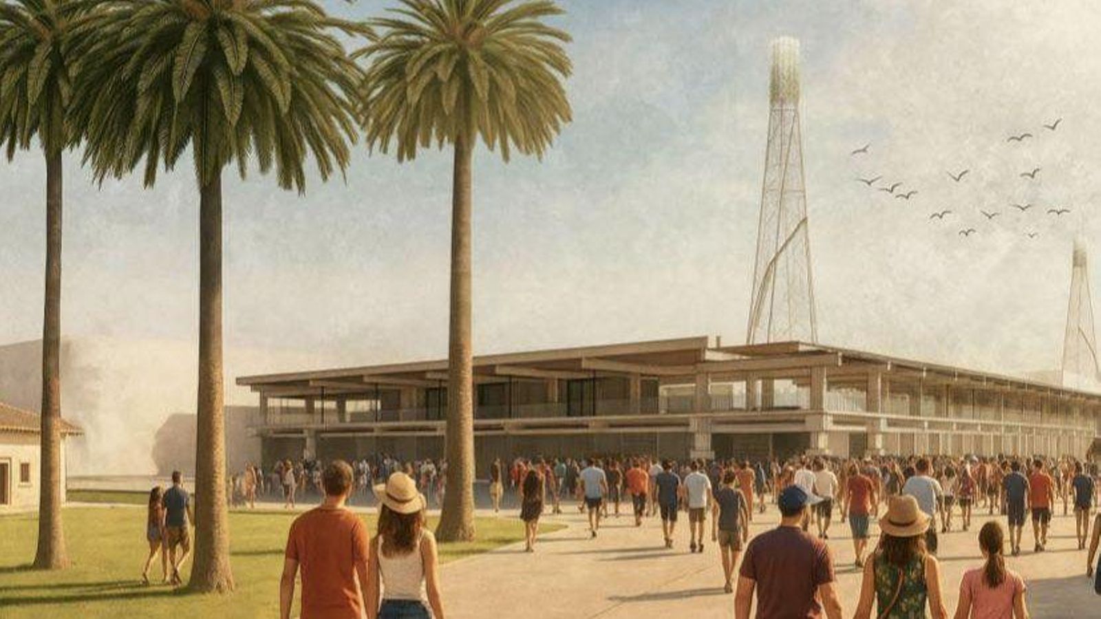 Recreación del acceso al futuro estadio principal del complejo San Rafael