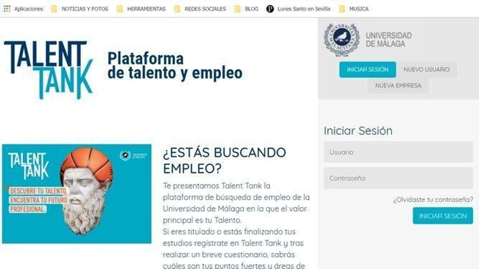 Primera versión web de Talent Tank.