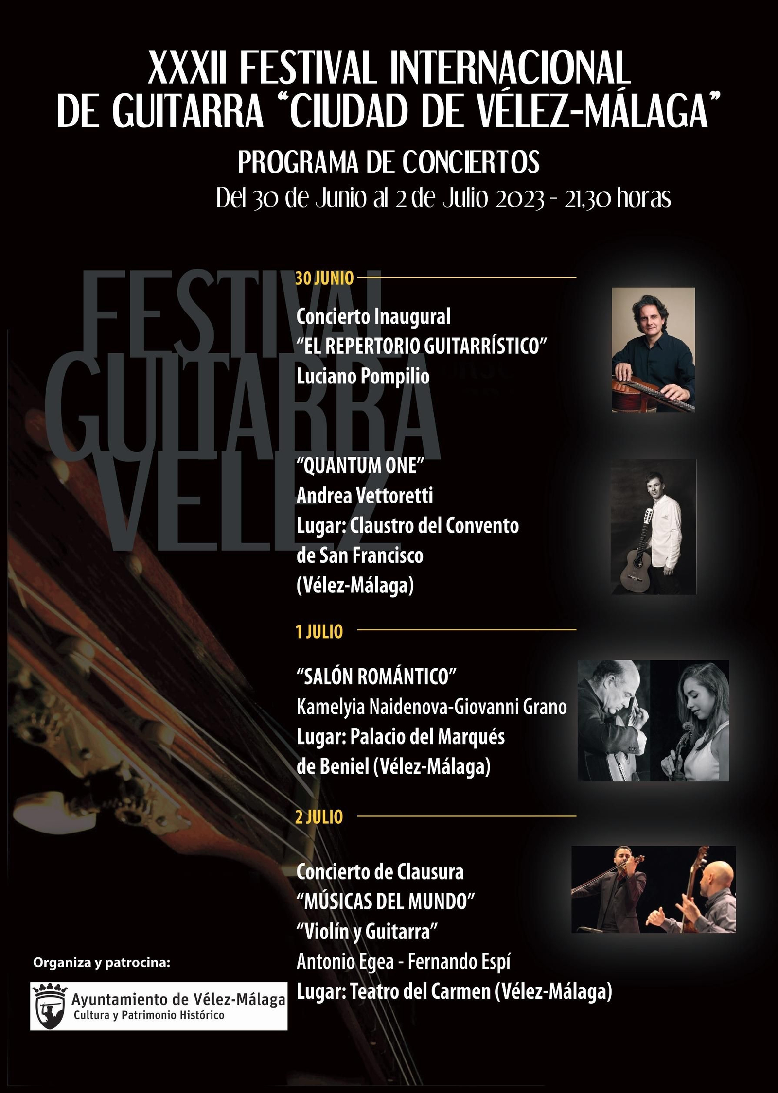 Cartel promocional del XXXII Festival Internacional de Guitarra 'Ciudad de Vélez-Málaga'