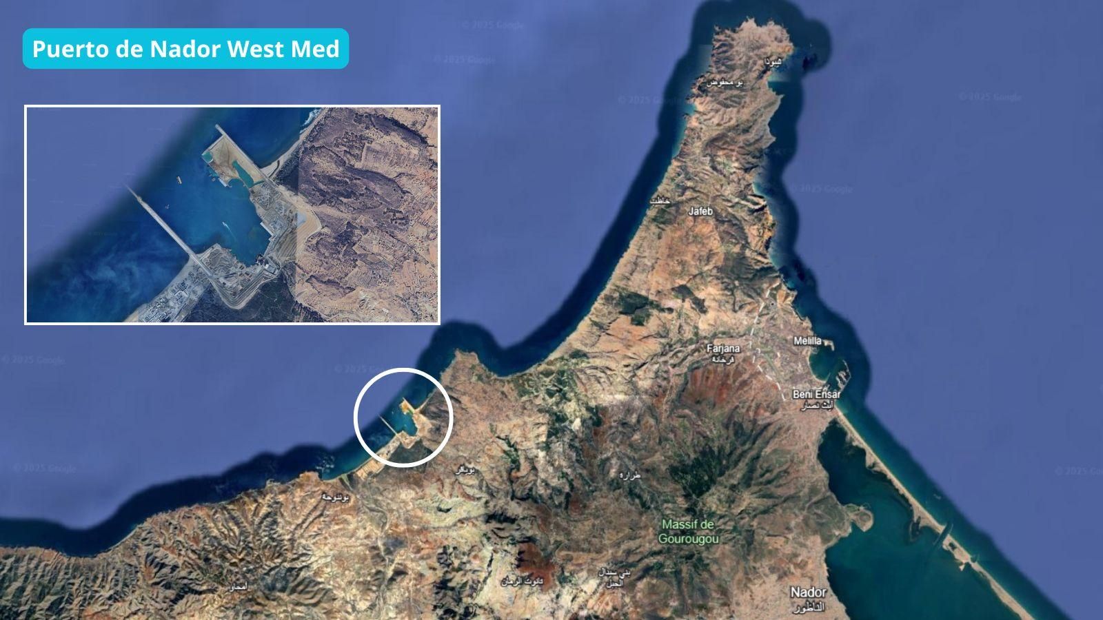 Ubicación del puerto de Nador West Med, en Marruecos. Ubicación del puerto de Nador West Med, en Marruecos.